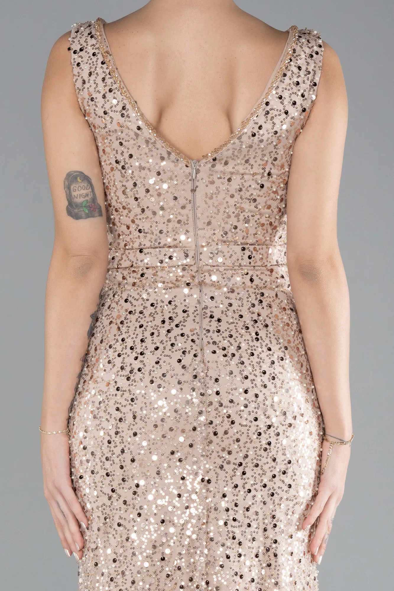 Gold-Sleeveless Scaly Long Evening Gown ABU4327