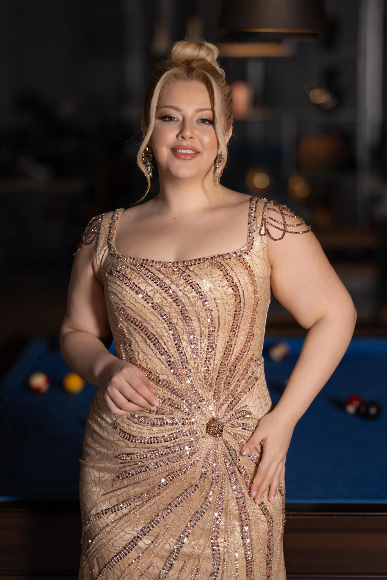 Gold-Stone Embroidered Long Plus Size Evening Gown ABU4276