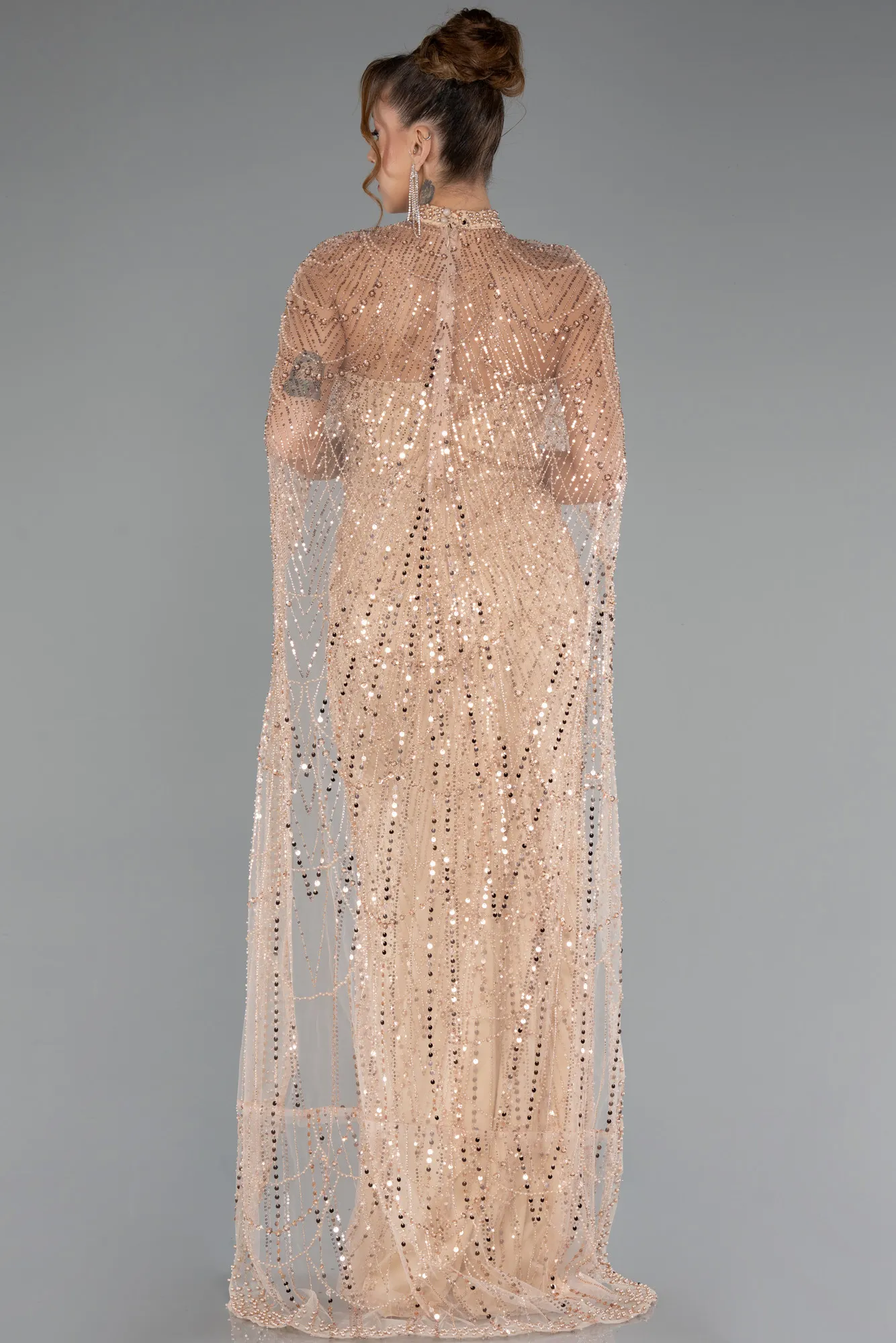 Gold-Strapless Shawl Stoned Long Evening Gown ABU4517