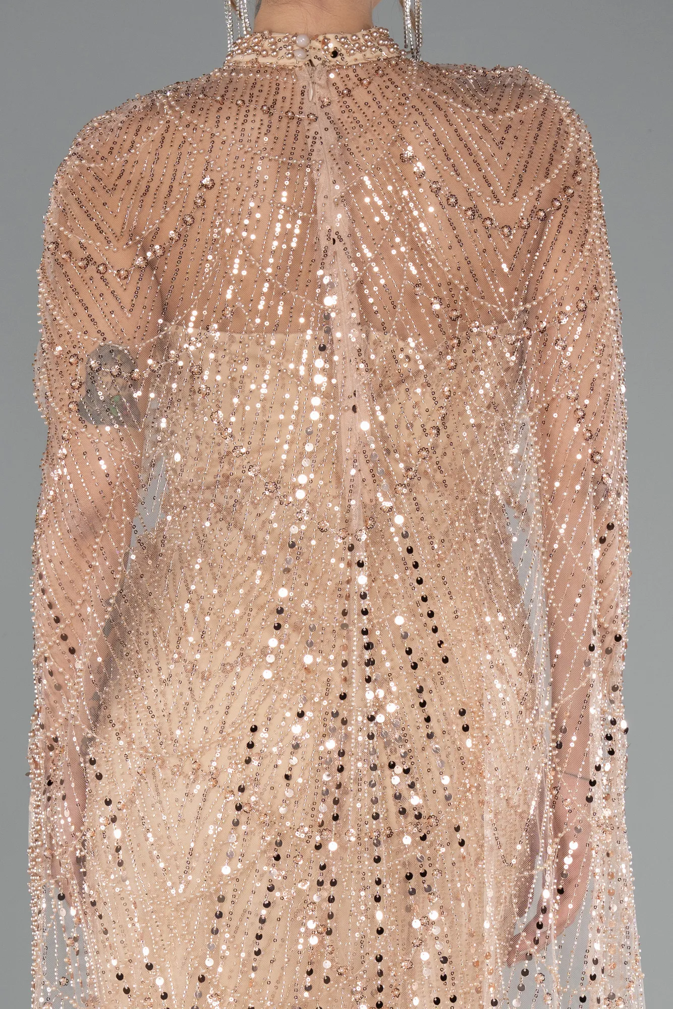 Gold-Strapless Shawl Stoned Long Evening Gown ABU4517