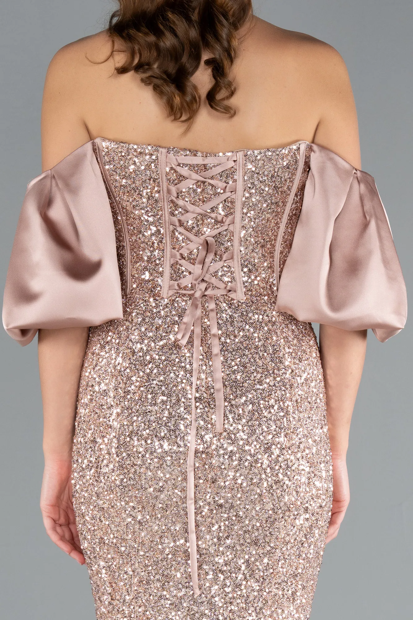 Gold-Strapless Sleeve Accessories Long Scaly Evening Gown ABU4308