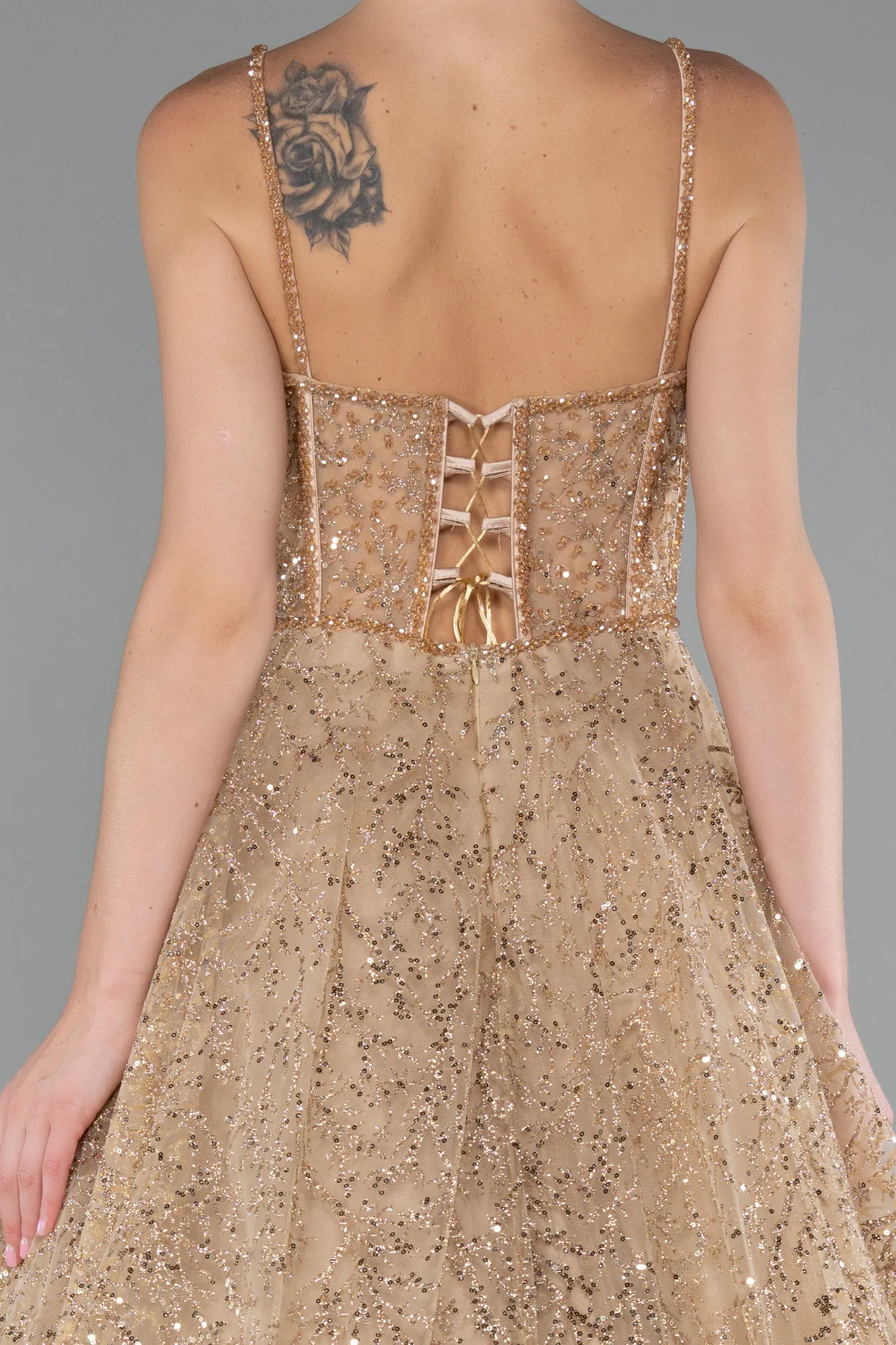Gold-Strappy Glitter Long Ball Gown ABU3839