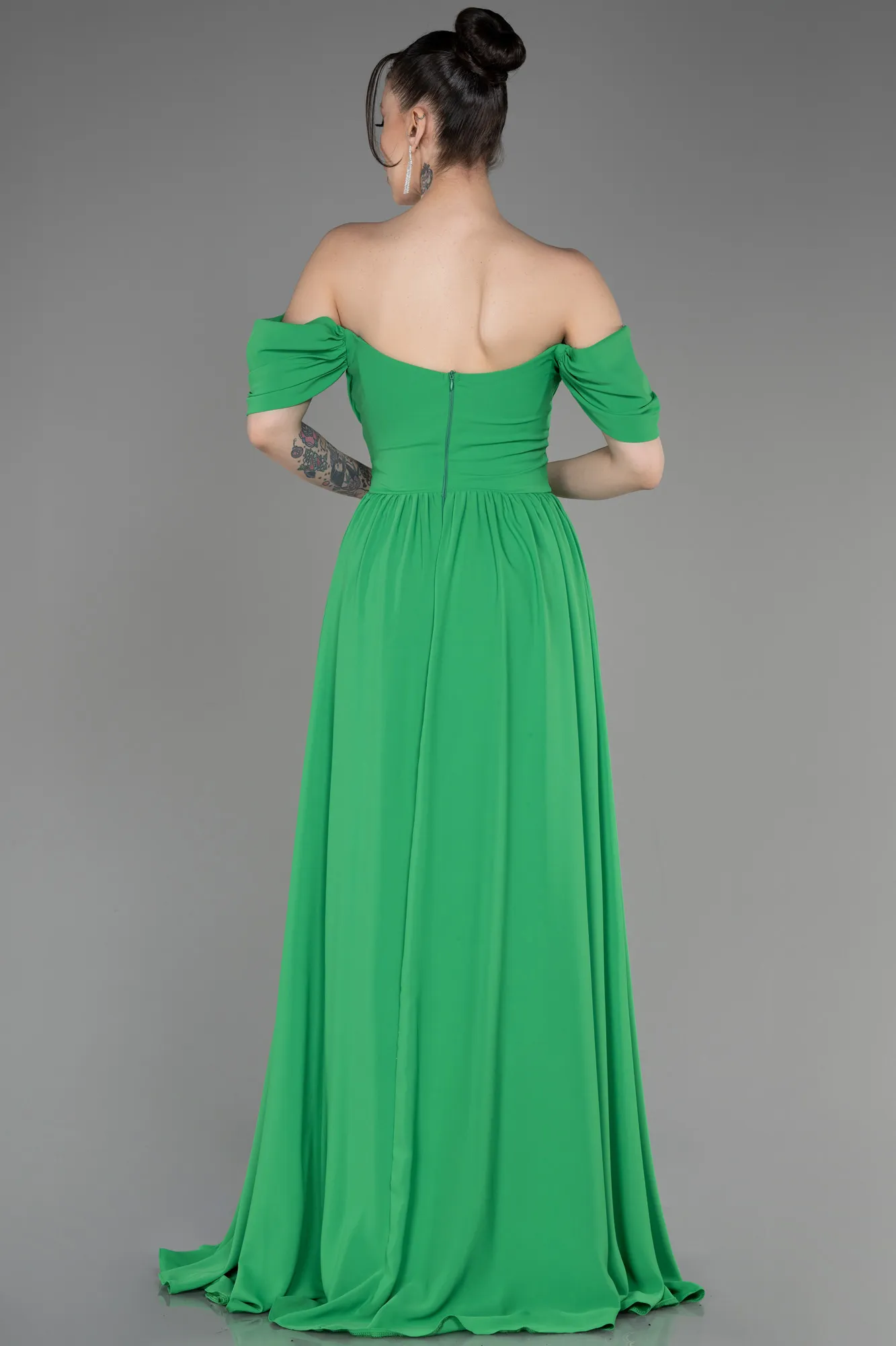 Green-Long Chiffon Evening Dress ABU3827