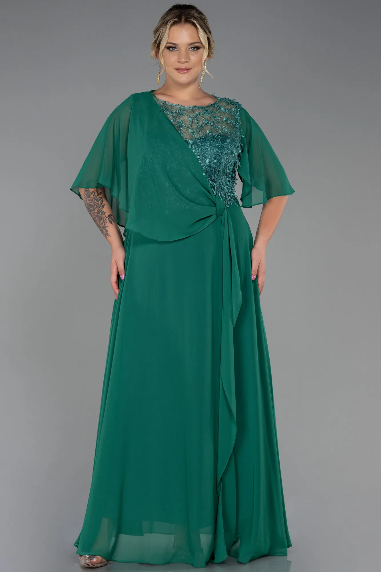 Green-Long Chiffon Plus Size Evening Dress ABU3257