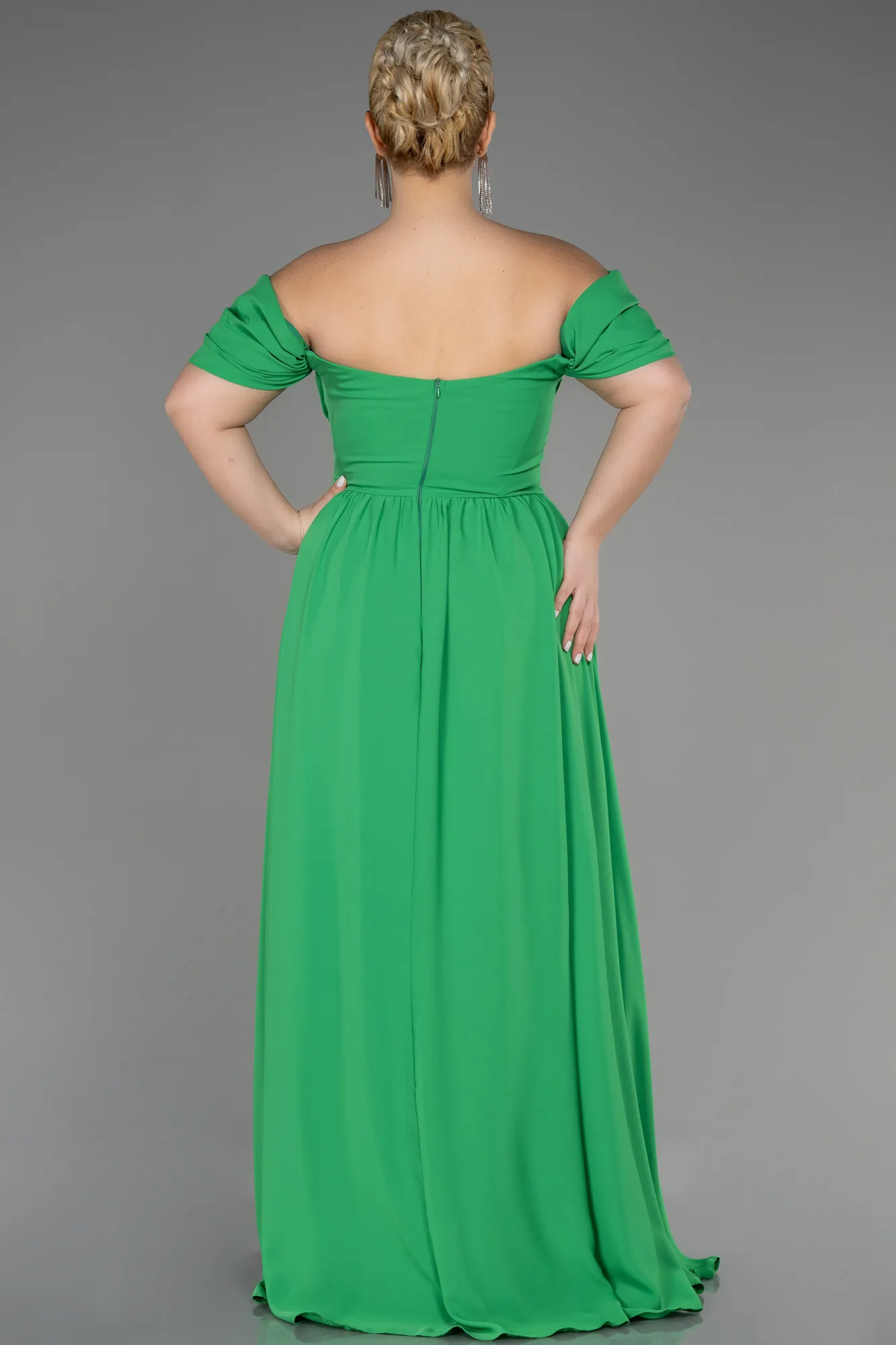 Green-Boat Neck Long Chiffon Plus Size Prom Dress ABU3738