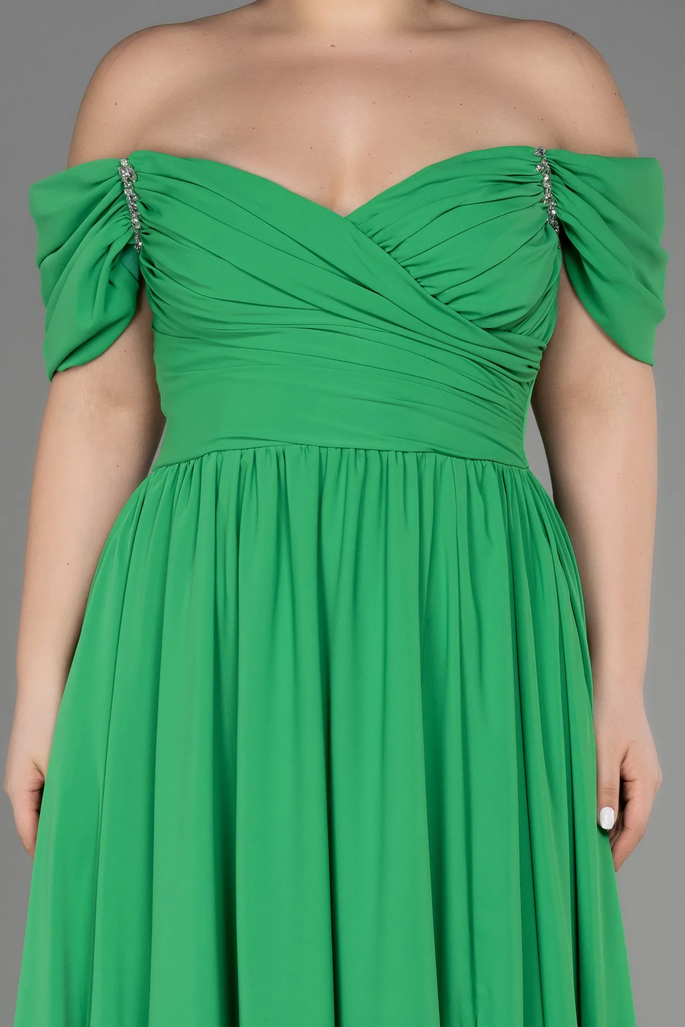 Green-Boat Neck Long Chiffon Plus Size Prom Dress ABU3738