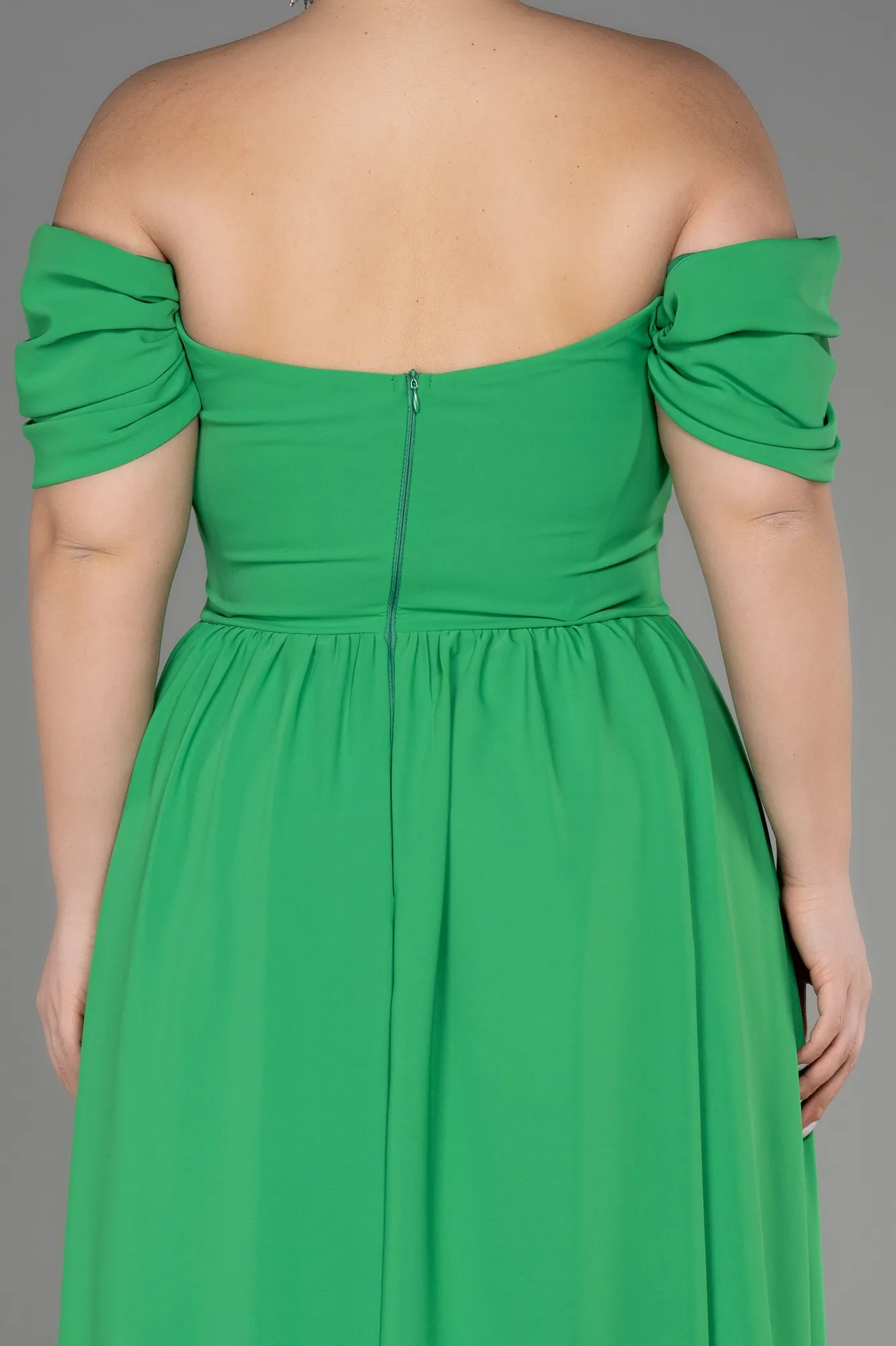 Green-Boat Neck Long Chiffon Plus Size Prom Dress ABU3738