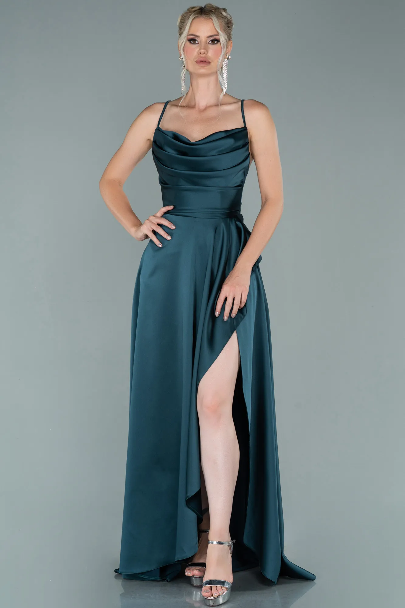 Green-Long Satin Evening Dress ABU1843
