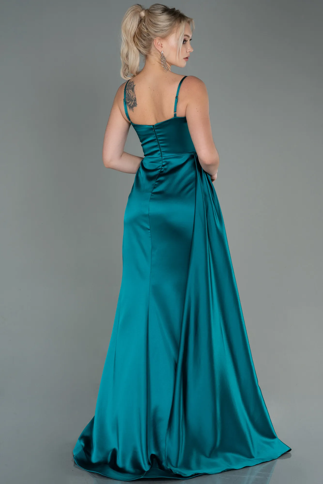 Green-Long Satin Evening Dress ABU2768