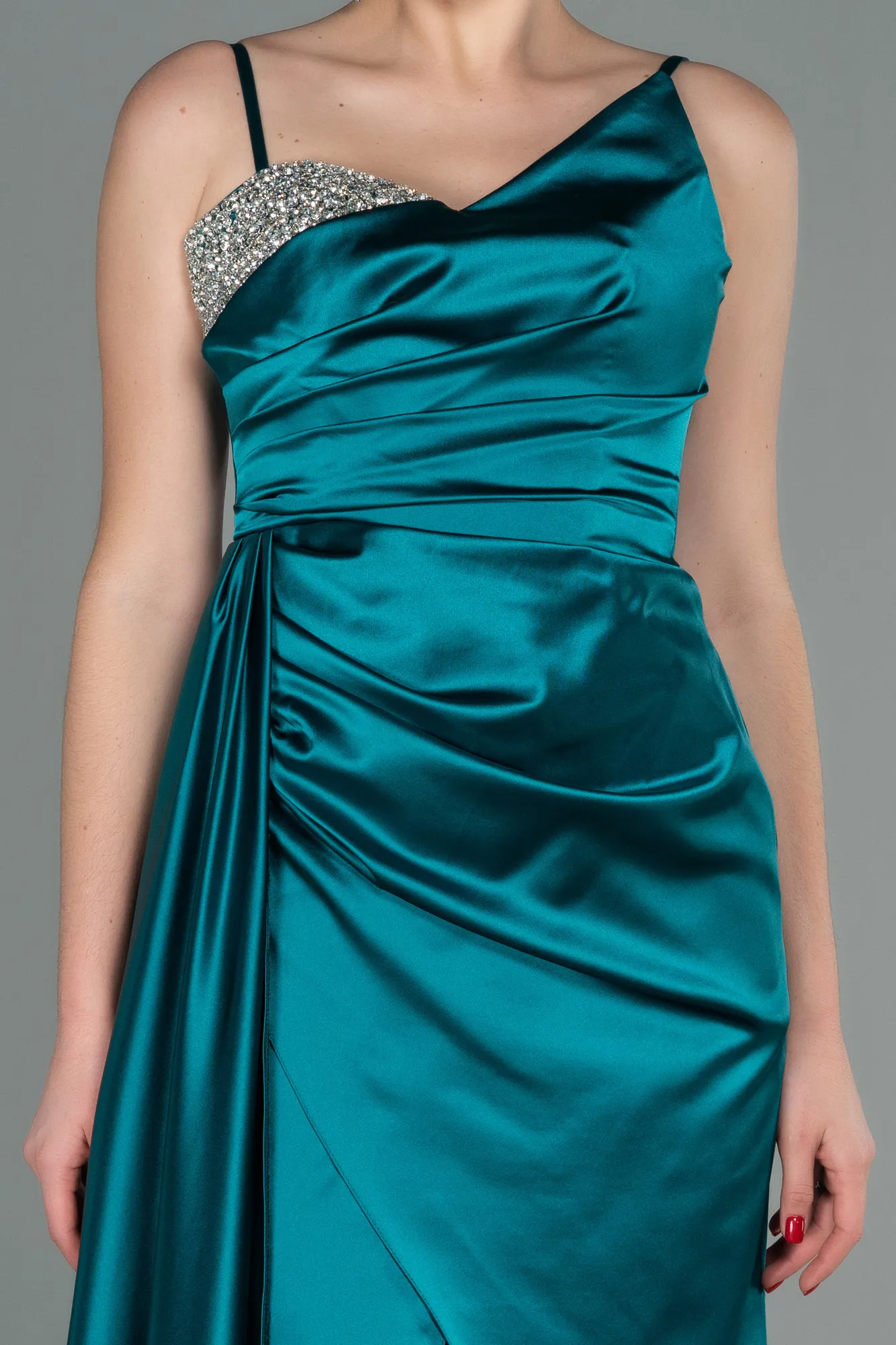 Green-Long Satin Evening Dress ABU2768