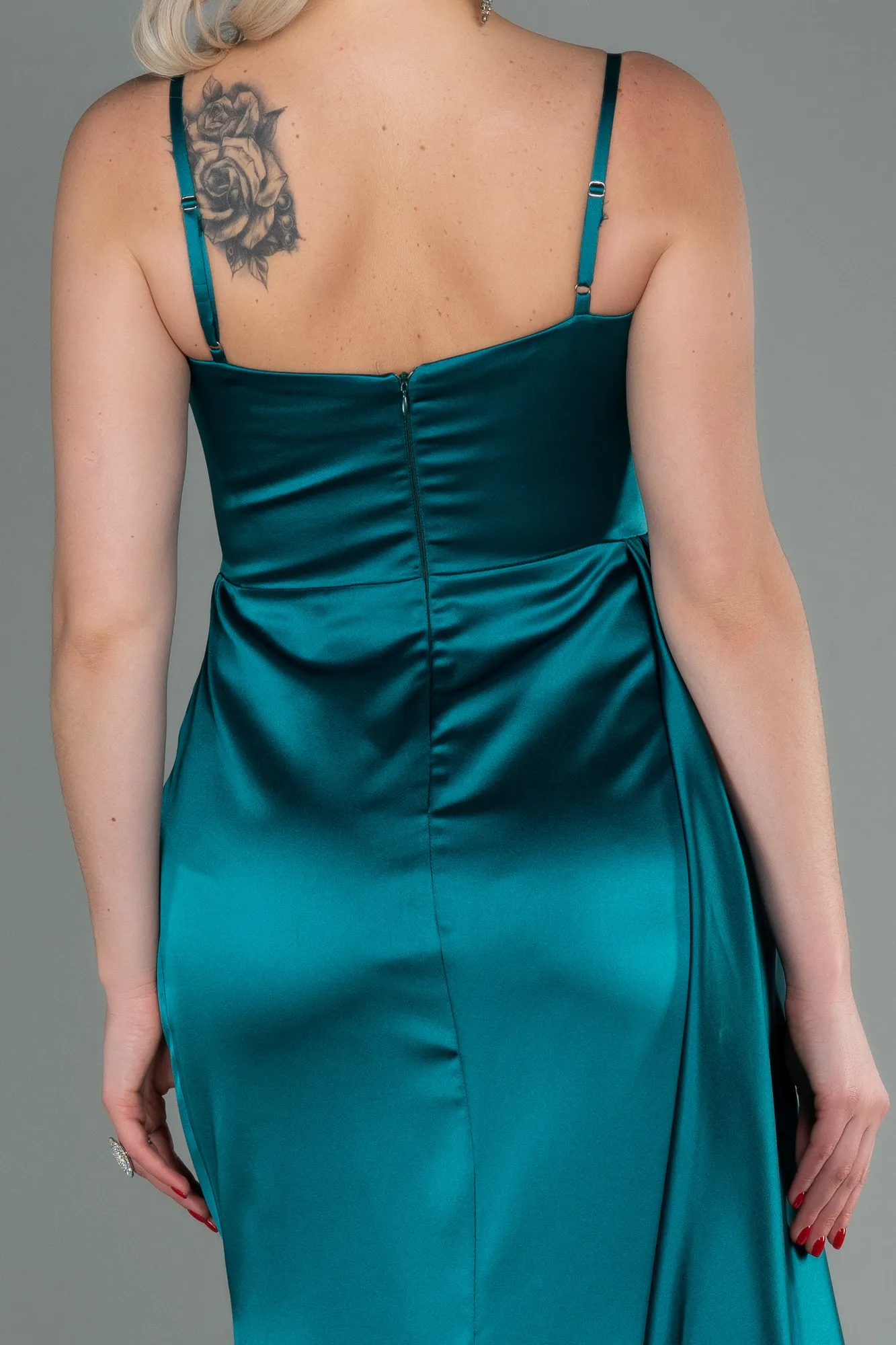 Green-Long Satin Evening Dress ABU2768