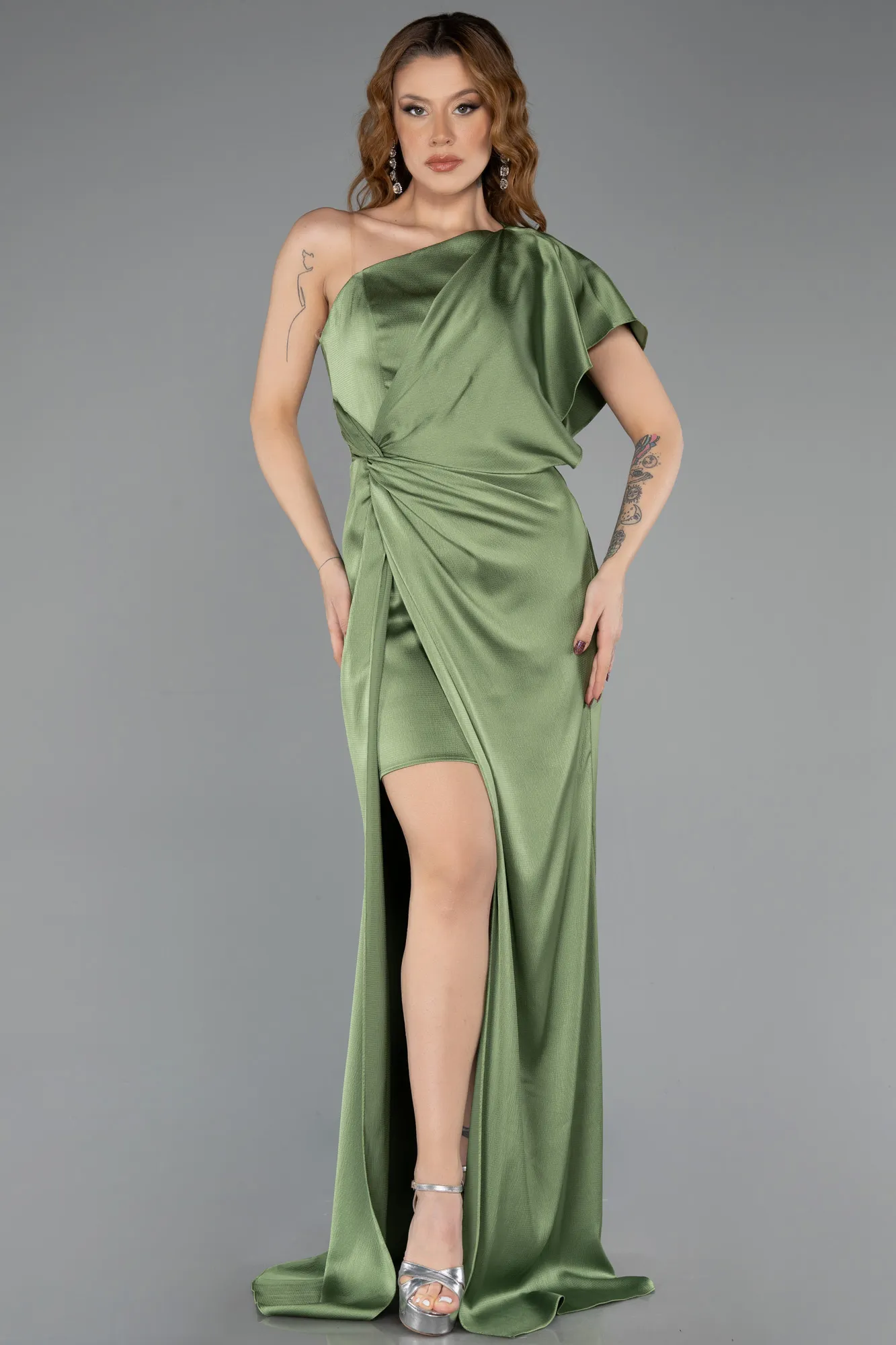 Green-Long Satin Evening Dress ABU5515