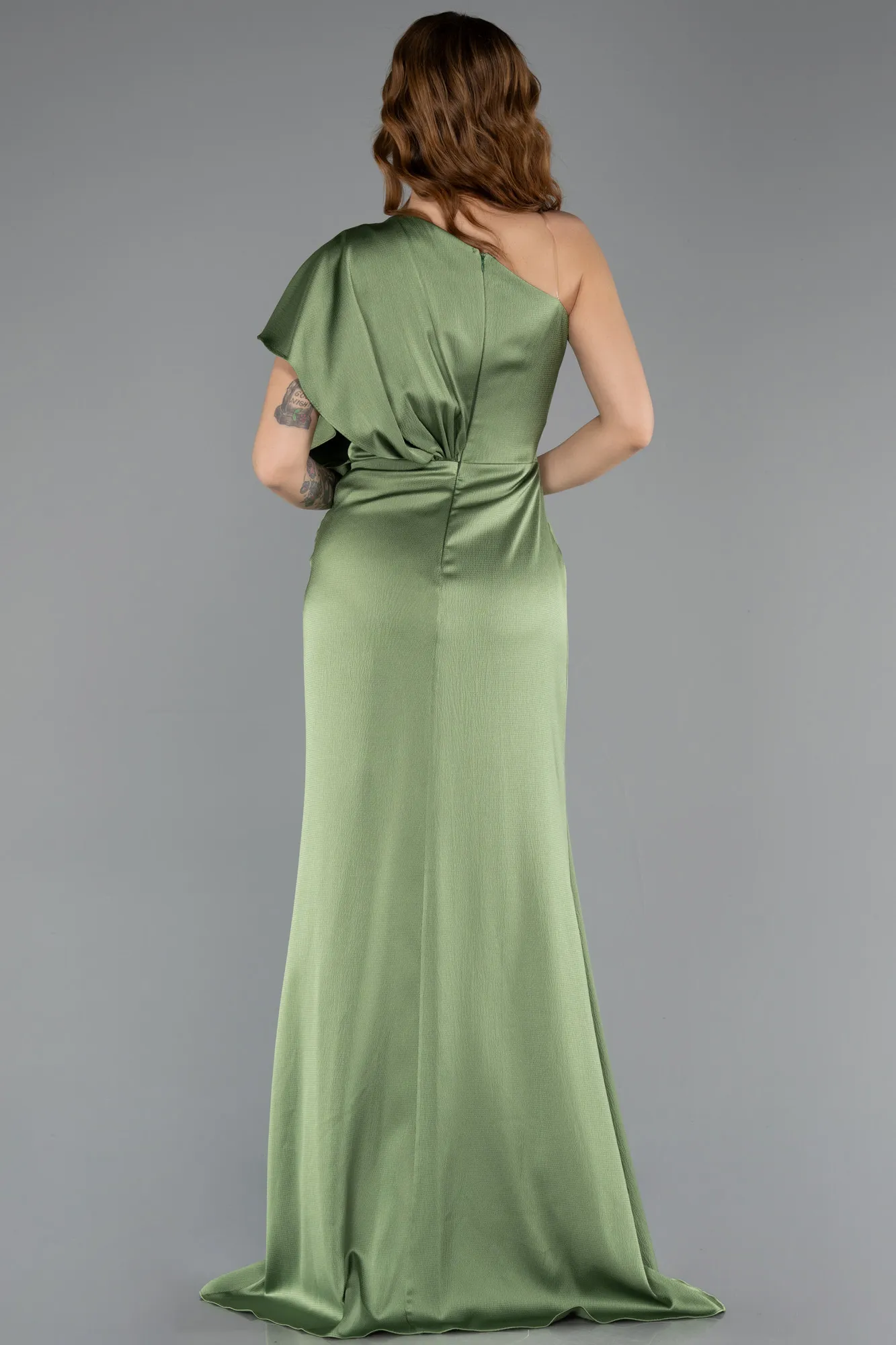 Green-Long Satin Evening Dress ABU5515