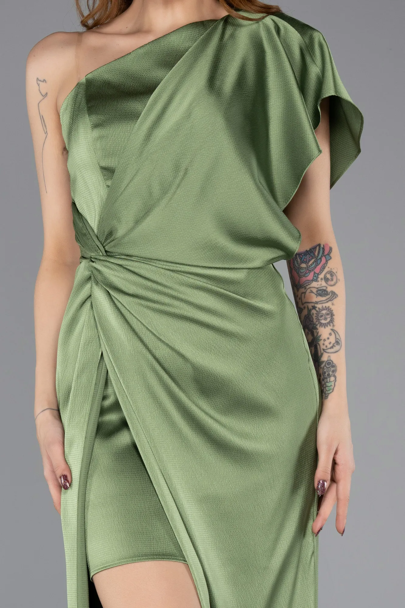 Green-Long Satin Evening Dress ABU5515