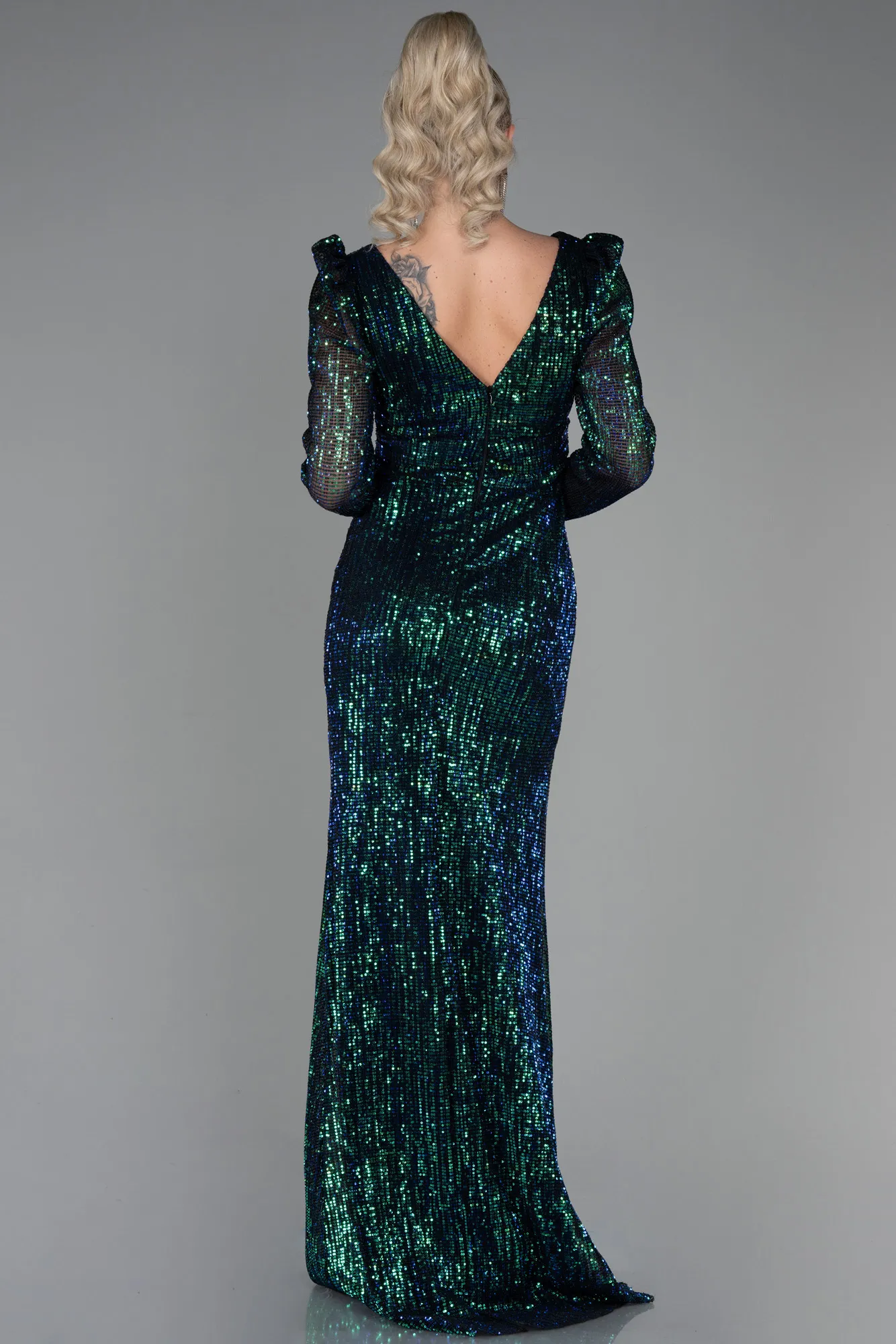 Green-Long Scaly Evening Dress ABU3273
