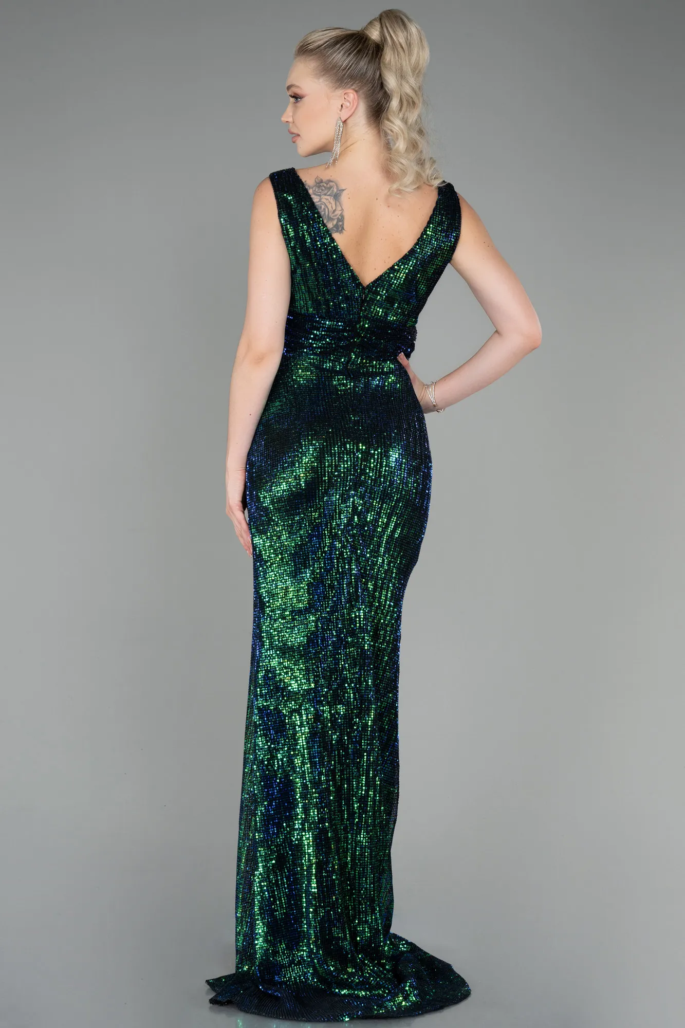 Green-Long Scaly Evening Dress ABU3274