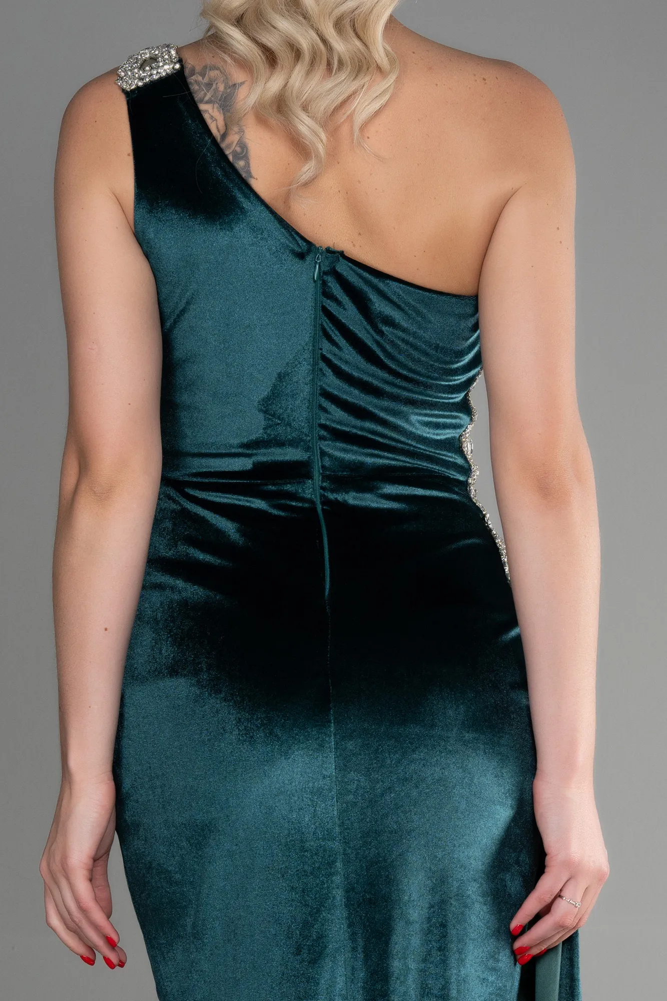 Green-Long Velvet Evening Dress ABU3365