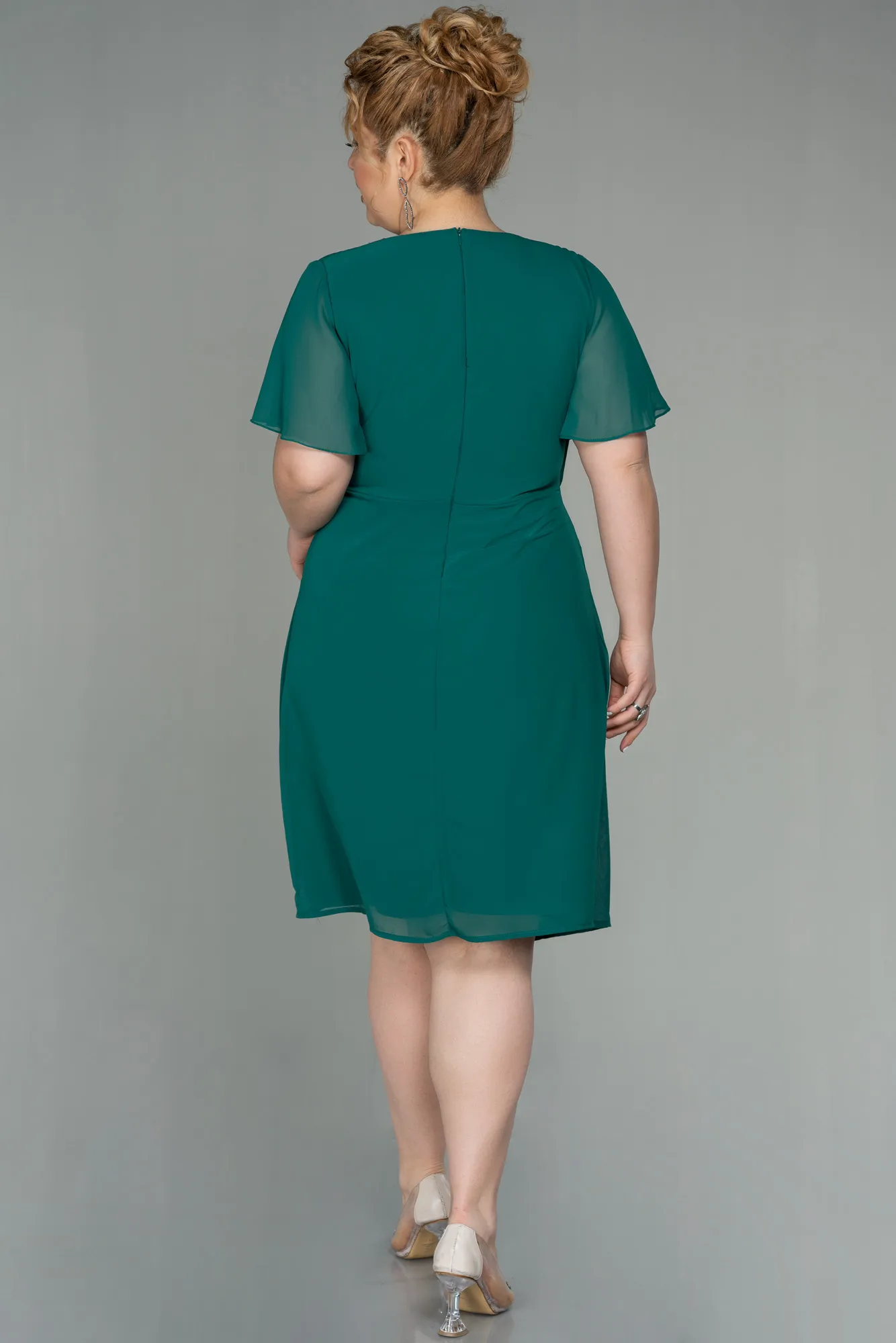 Green-Midi Chiffon Plus Size Evening Dress ABK1660