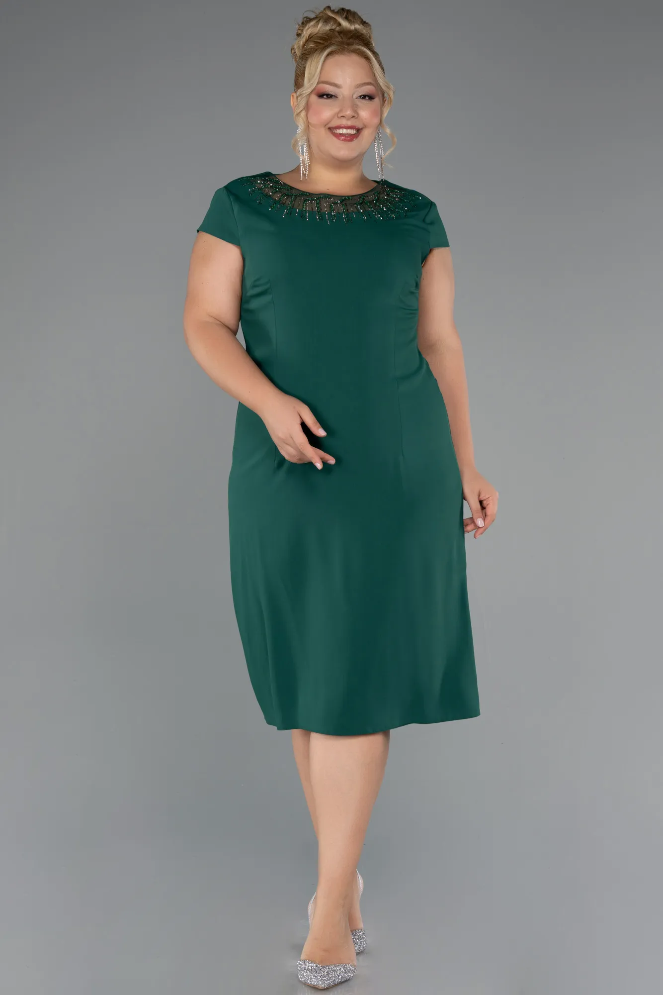 Green-Midi Plus Size Cocktail Dress ABK2445