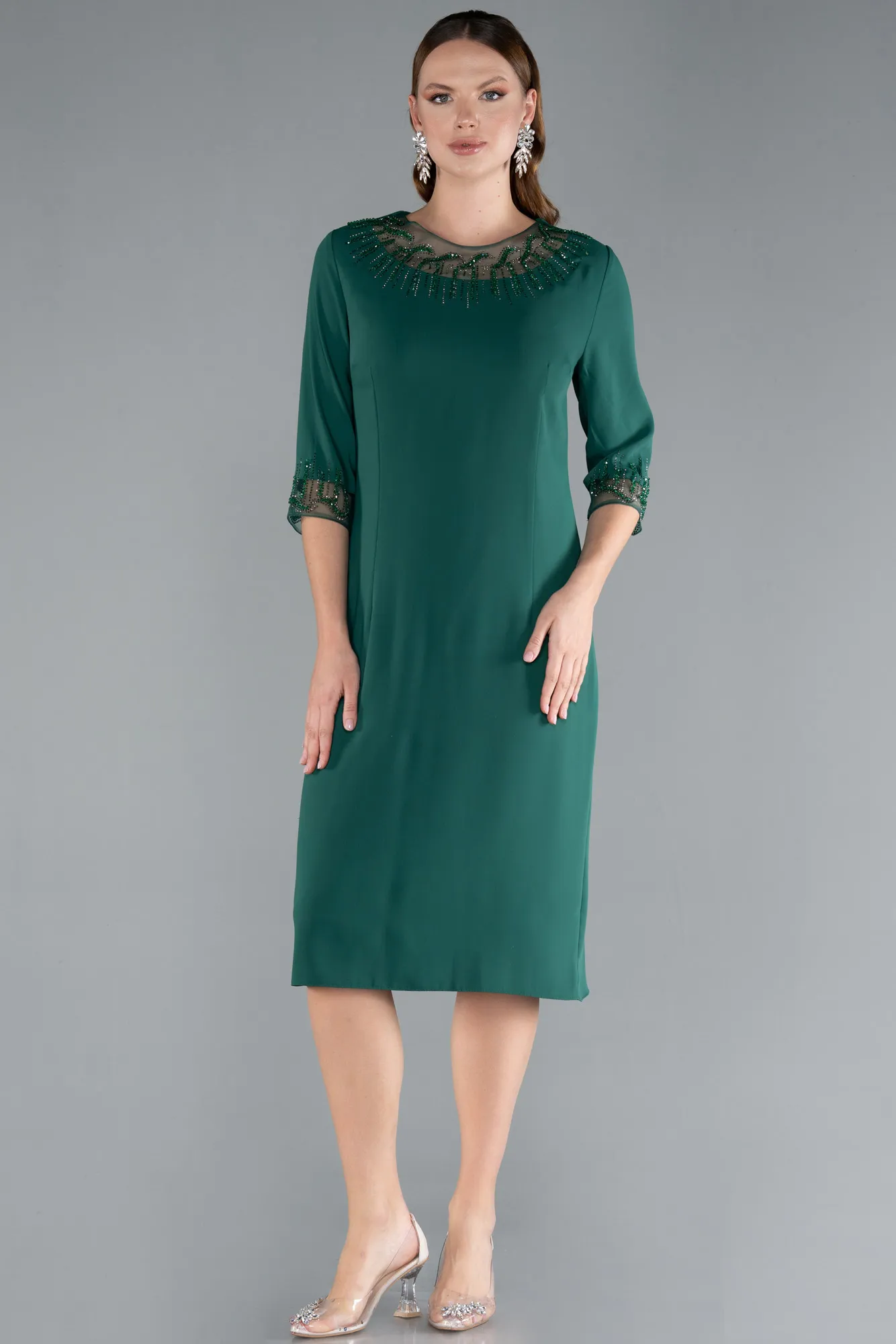 Green-Midi Plus Size Evening Dress ABK1622