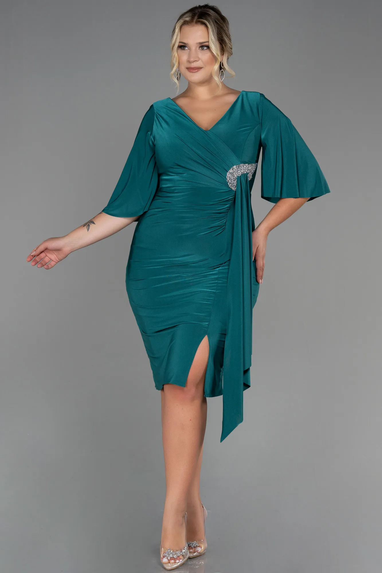 Green-Midi Plus Size Evening Dress ABK1801