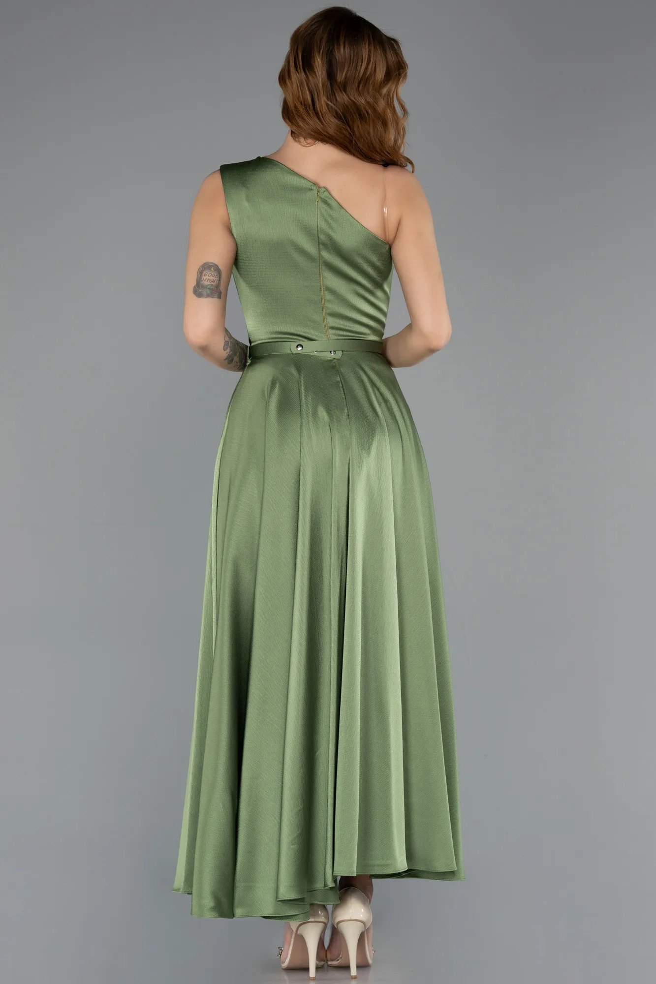 Green-Midi Satin Cocktail Dress ABK2476