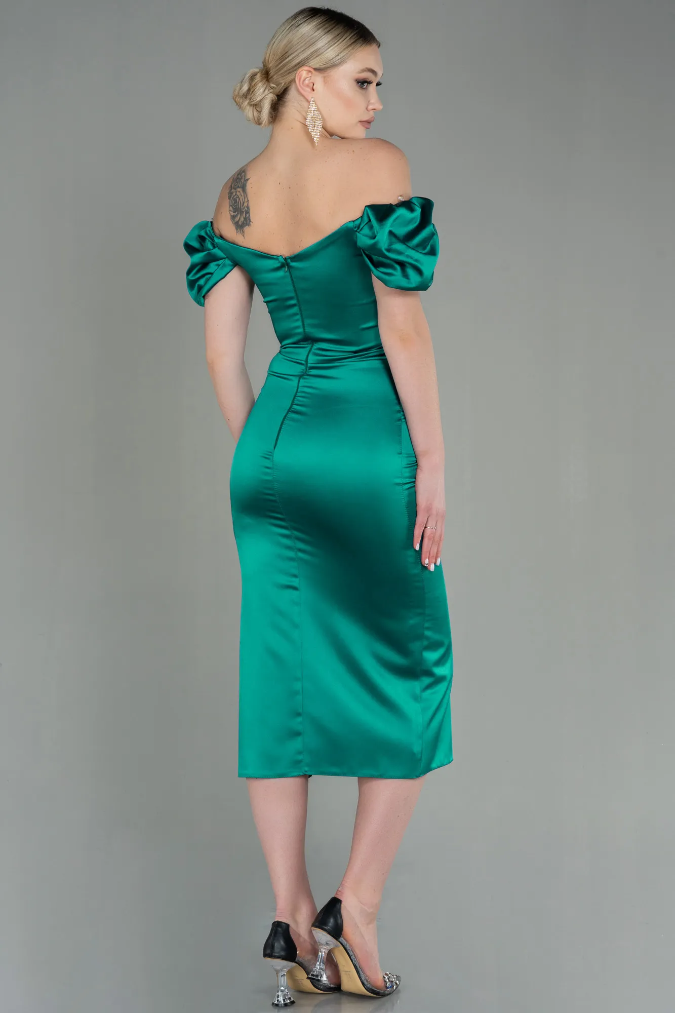 Green-Midi Satin Night Dress ABK1601