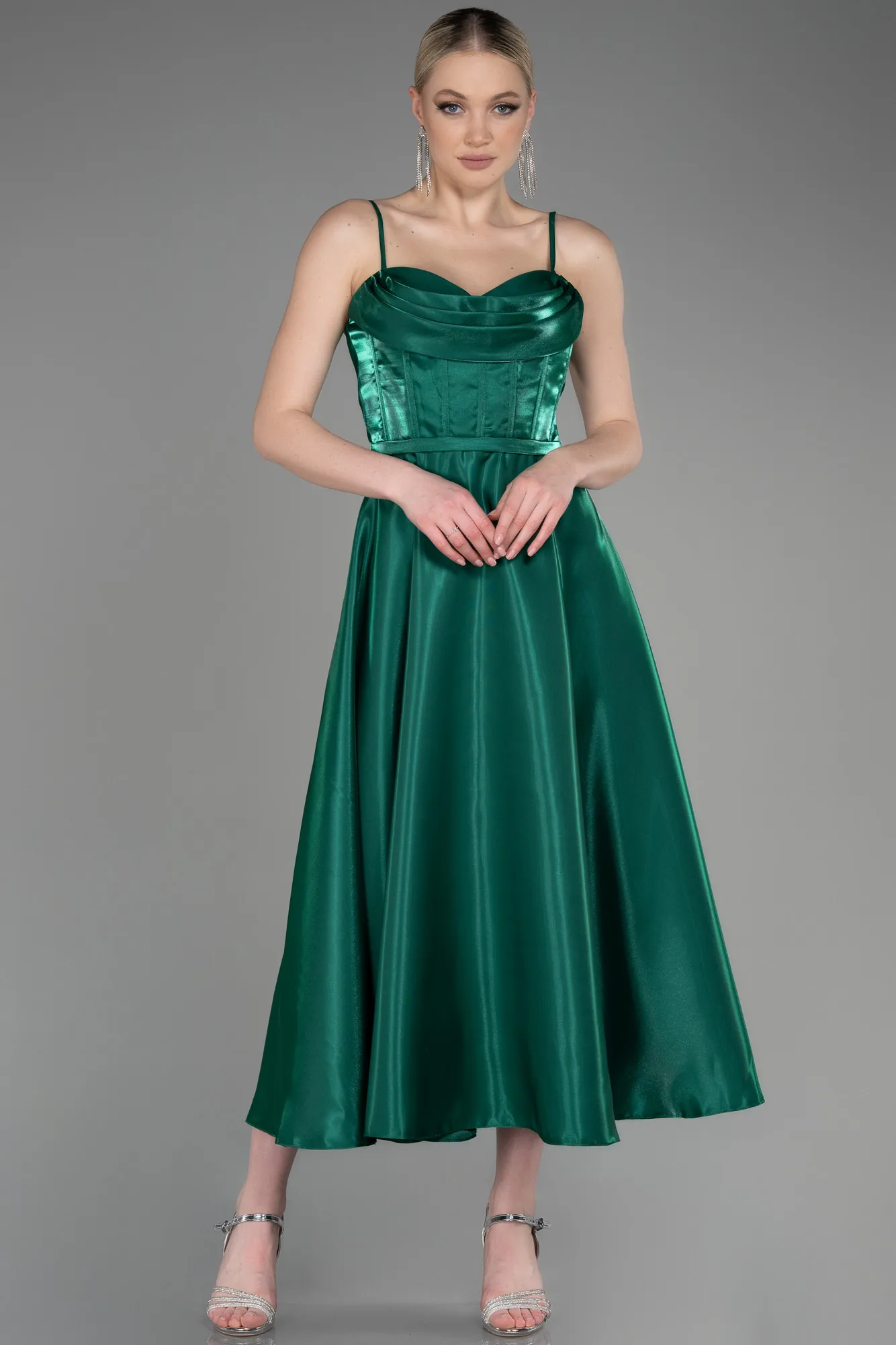 Green-Midi Satin Party Dress ABK2011