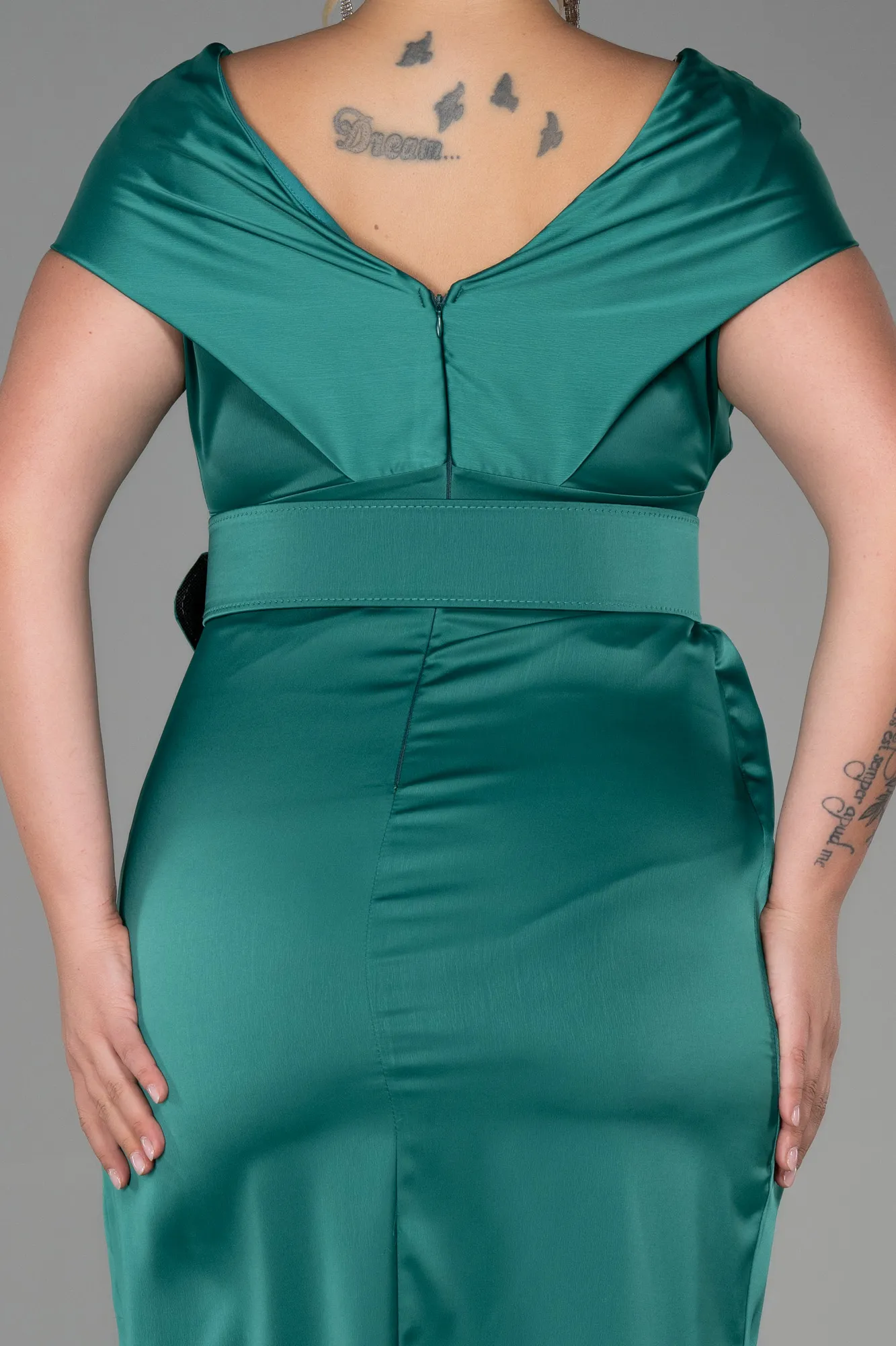 Green-Midi Satin Plus Size Evening Dress ABK1499