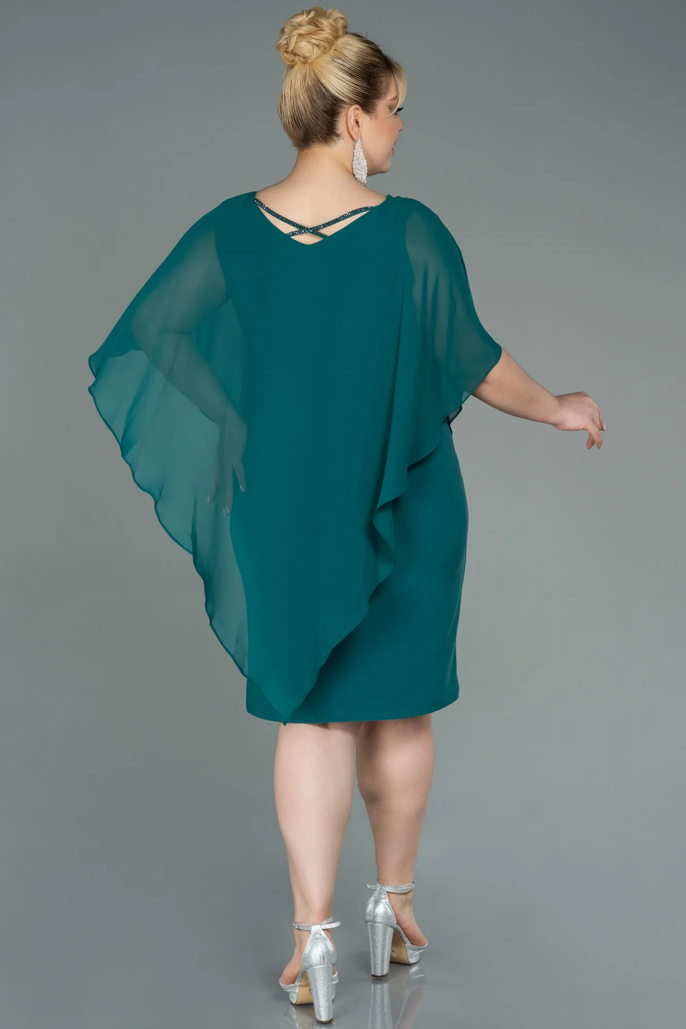 Green-Short Chiffon Plus Size Evening Dress ABK1494