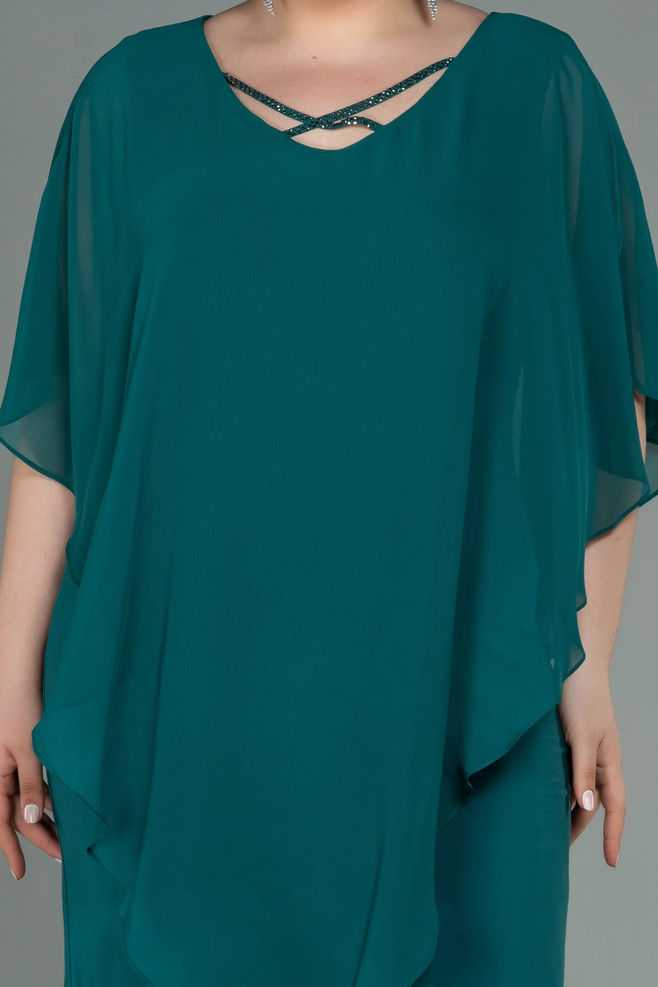 Green-Short Chiffon Plus Size Evening Dress ABK1494