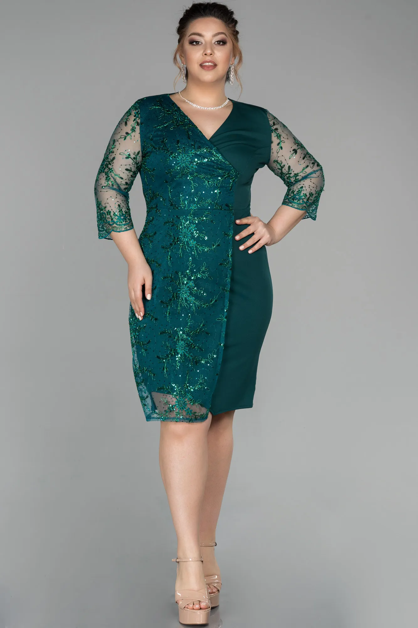 Green-Short Oversized Evening Dress ABK833