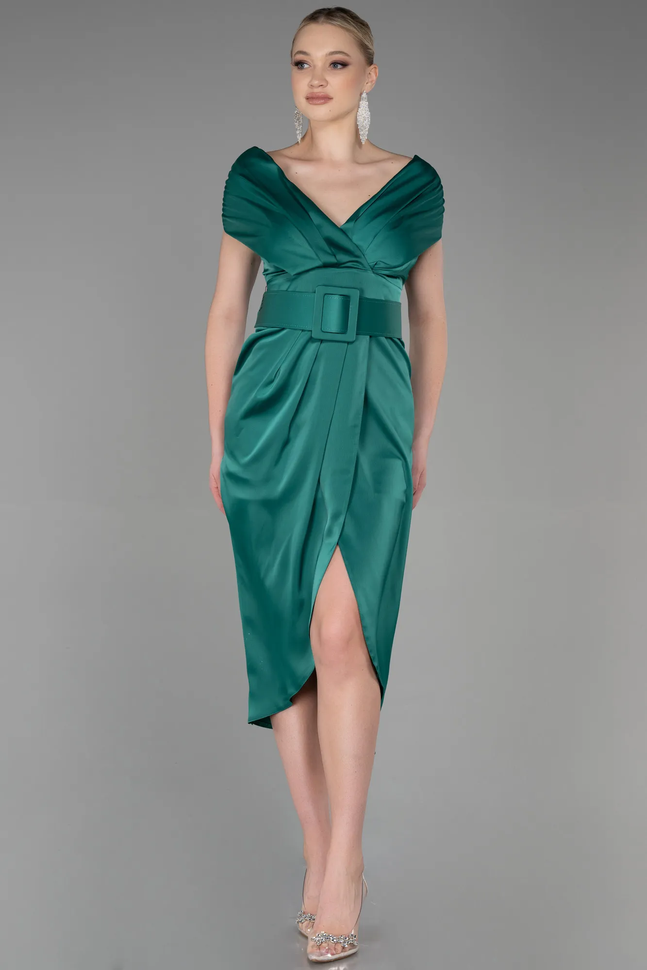 Green-Short Satin Invitation Dress ABK1107