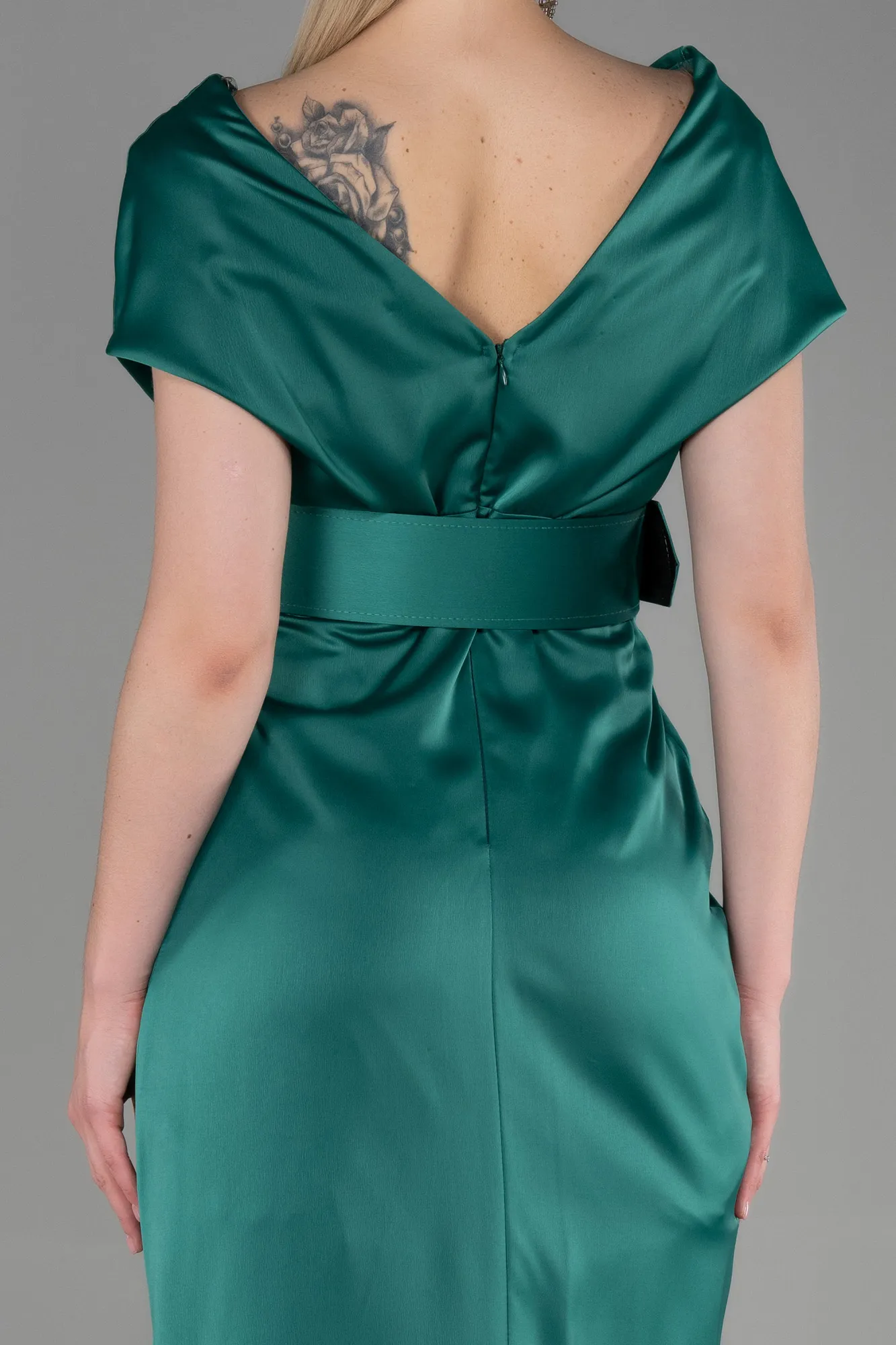 Green-Short Satin Invitation Dress ABK1107