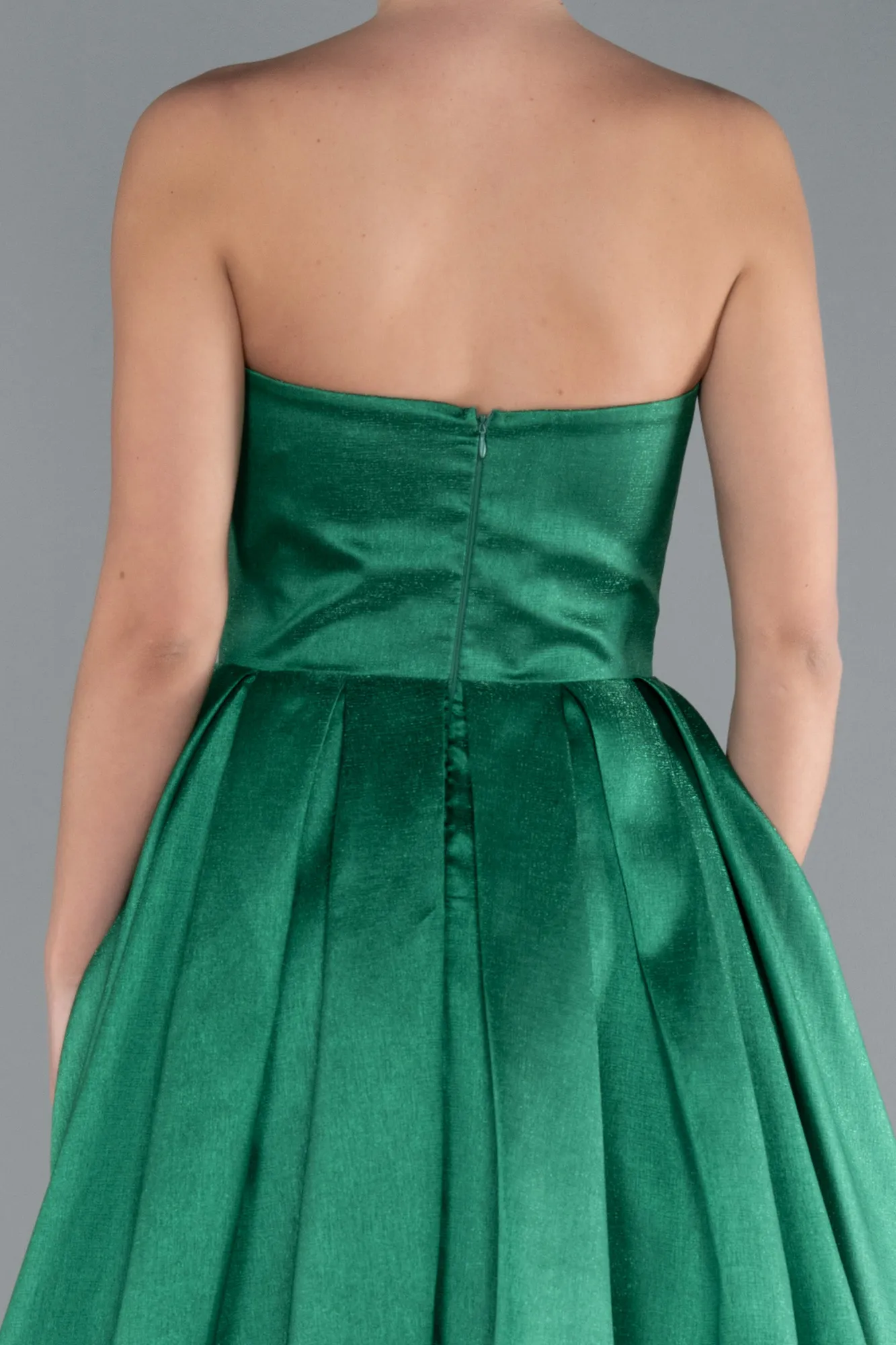 Green-Stoned Strapless Underwire Corset Long Satin Prom Dress ABU4742