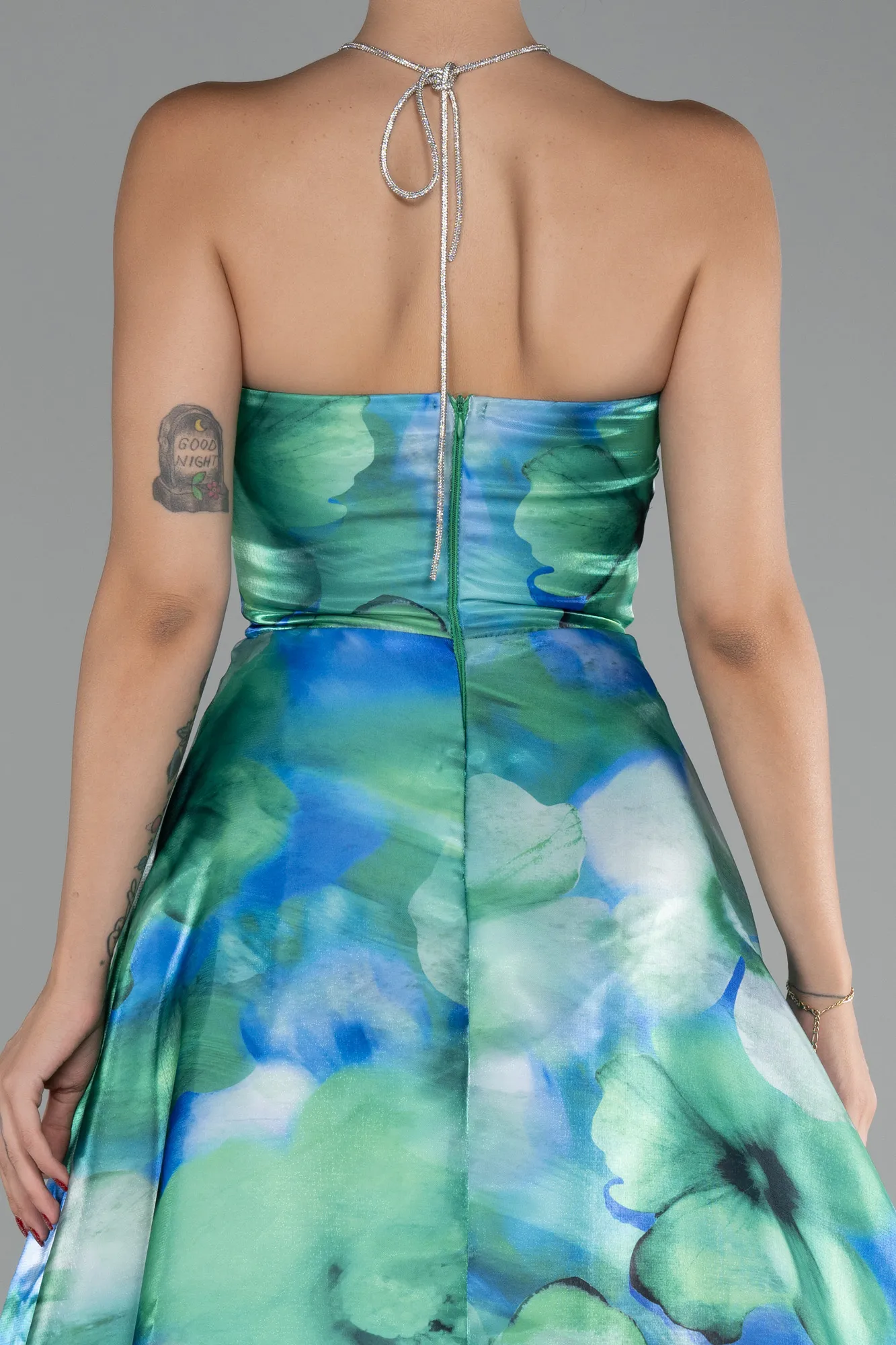 Green-Strapless Slit Long Printed Evening Gown ABU4156