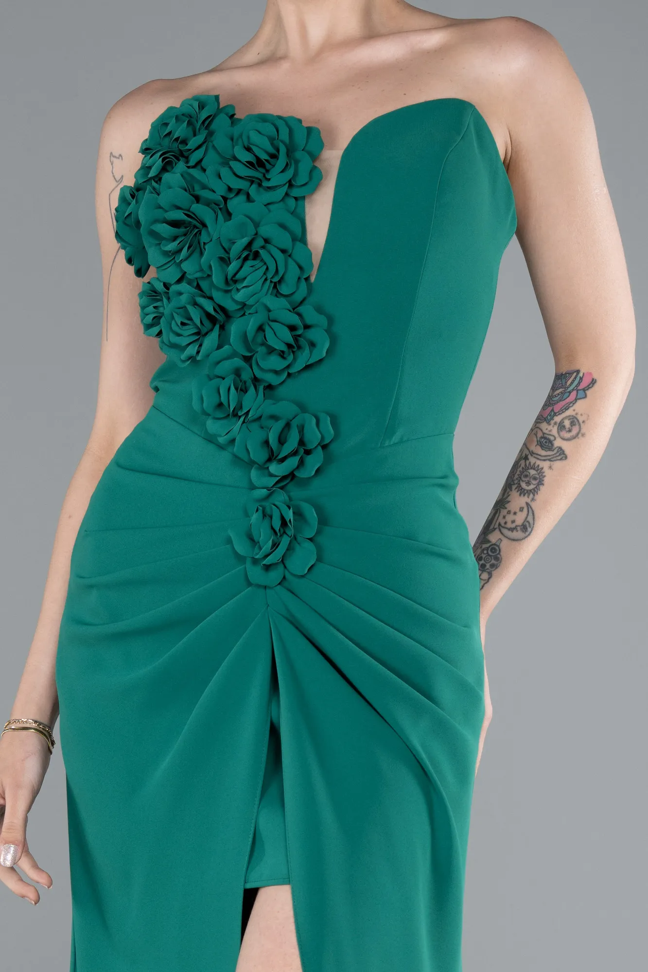 Green-Strapless Slit Long Prom Gown ABU4213