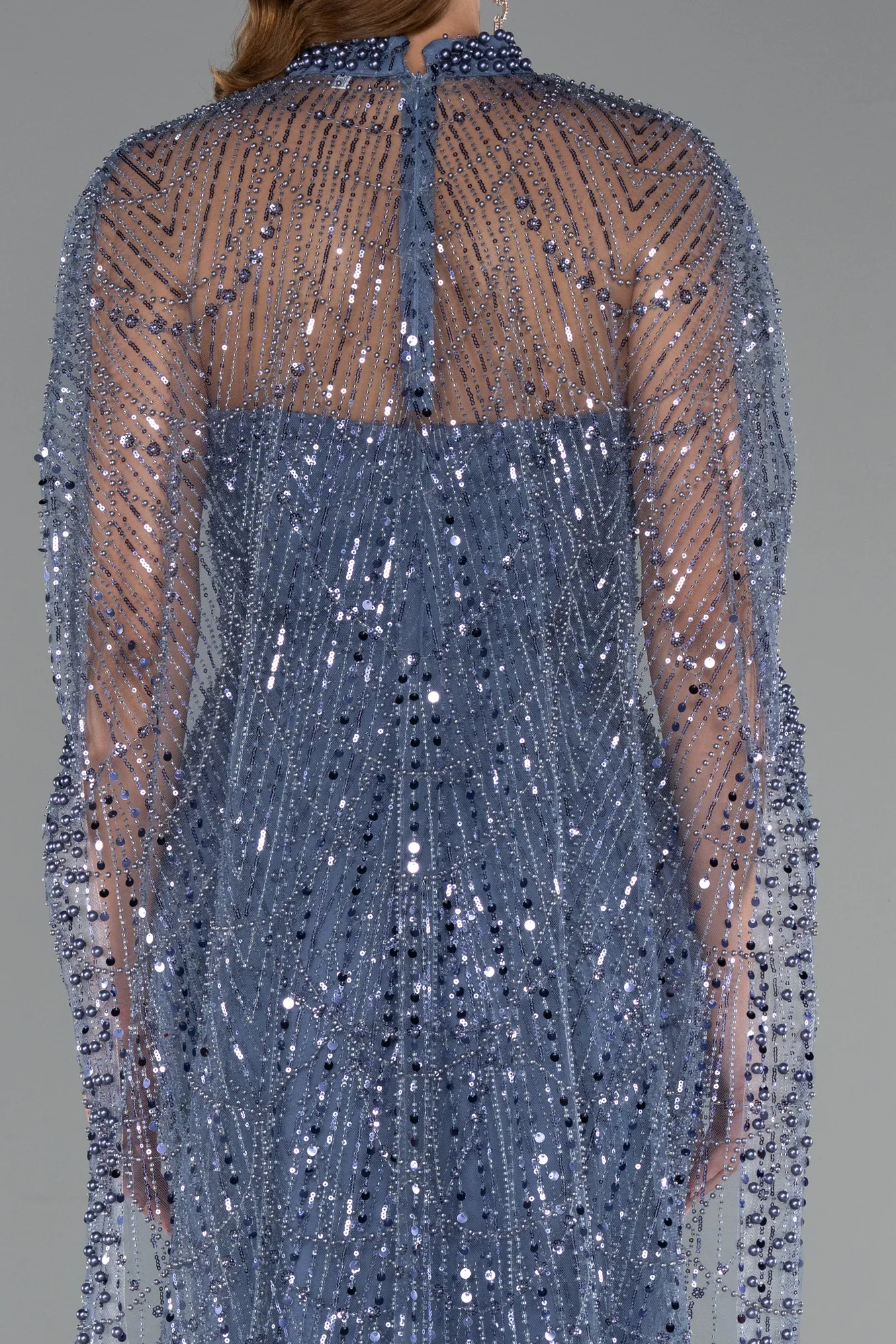 Grey-Indigo-Long Beaded Evening Dress ABU5141