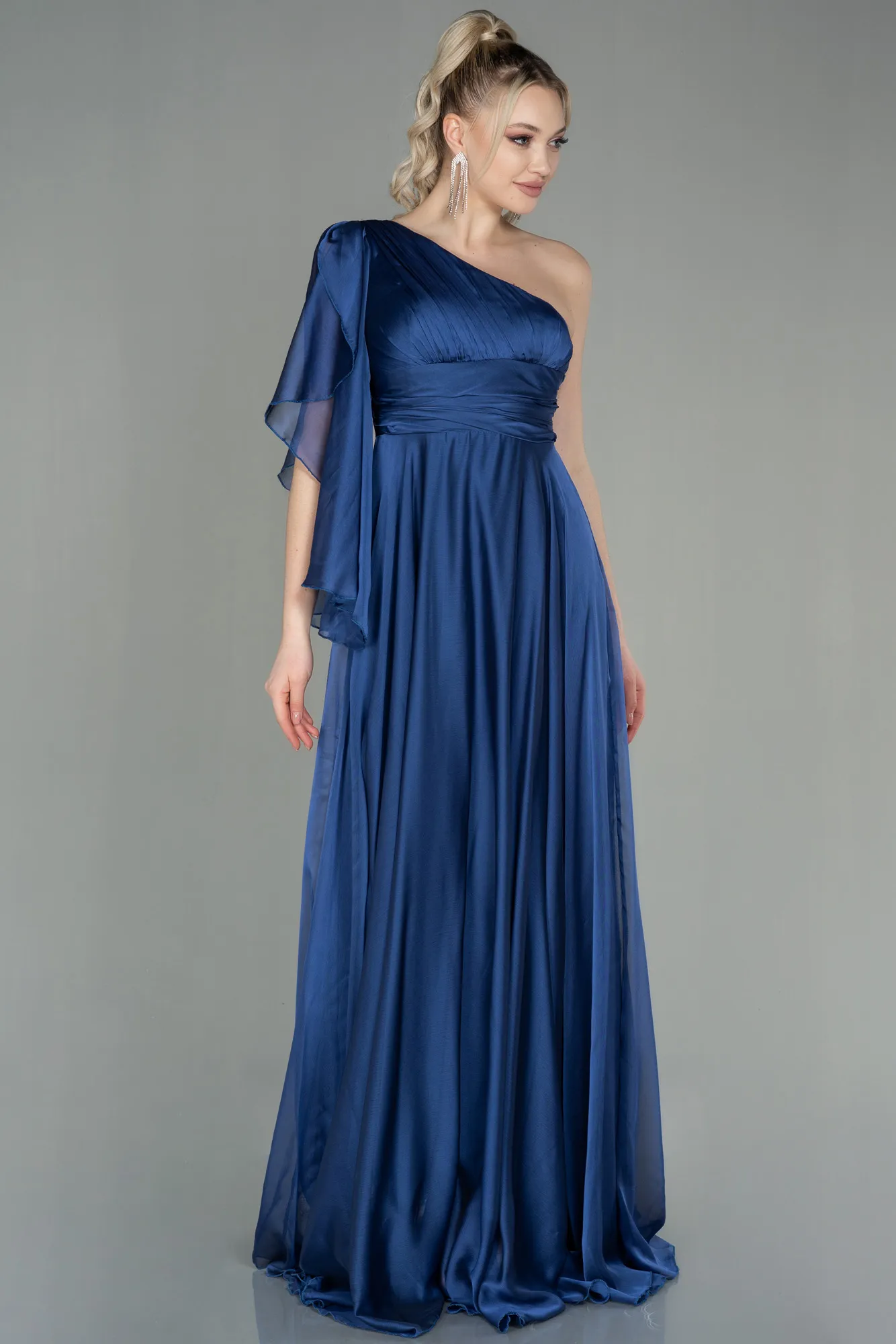 Grey-Indigo-Long Chiffon Evening Dress ABU3449