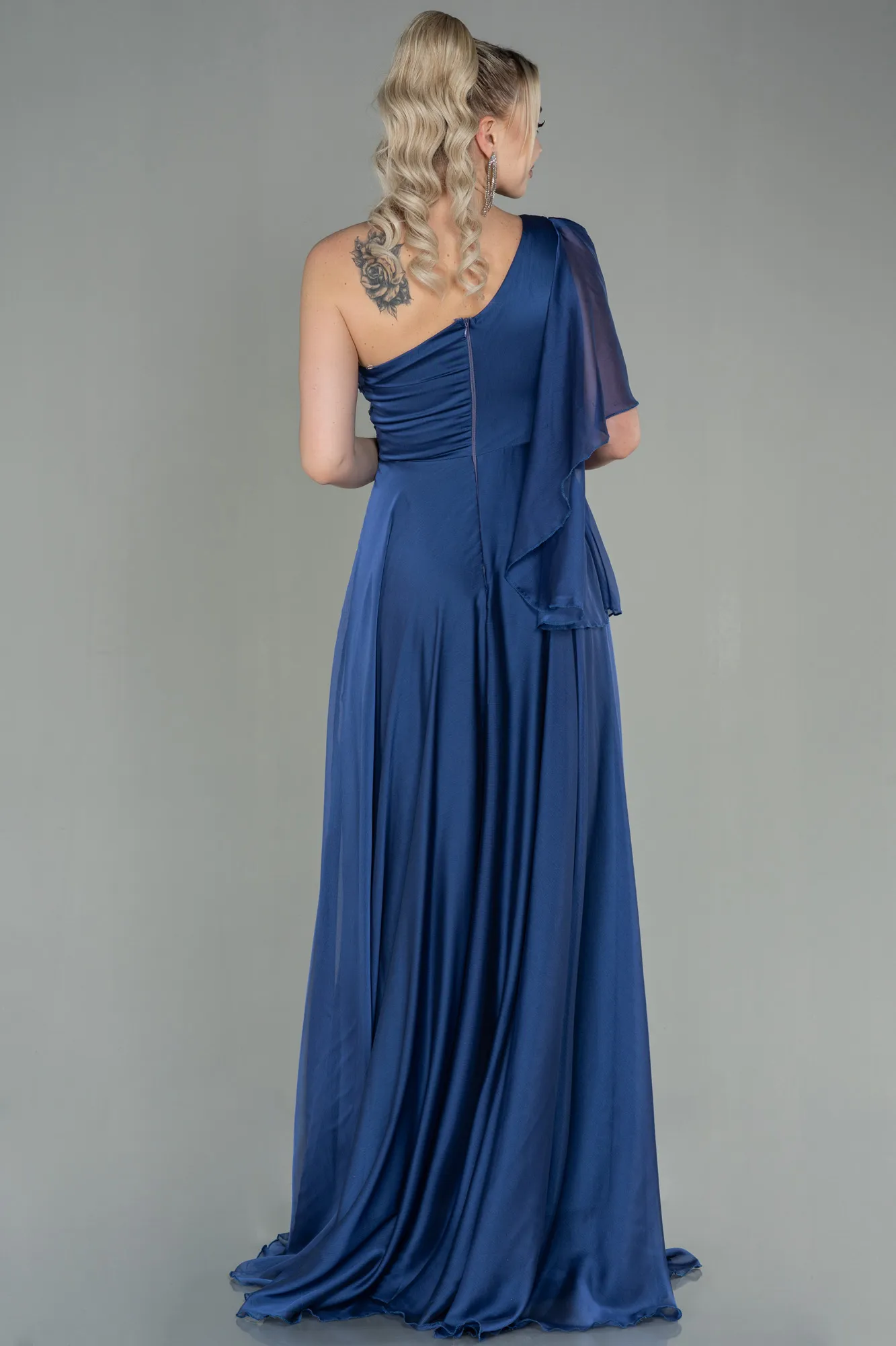 Grey-Indigo-Long Chiffon Evening Dress ABU3449