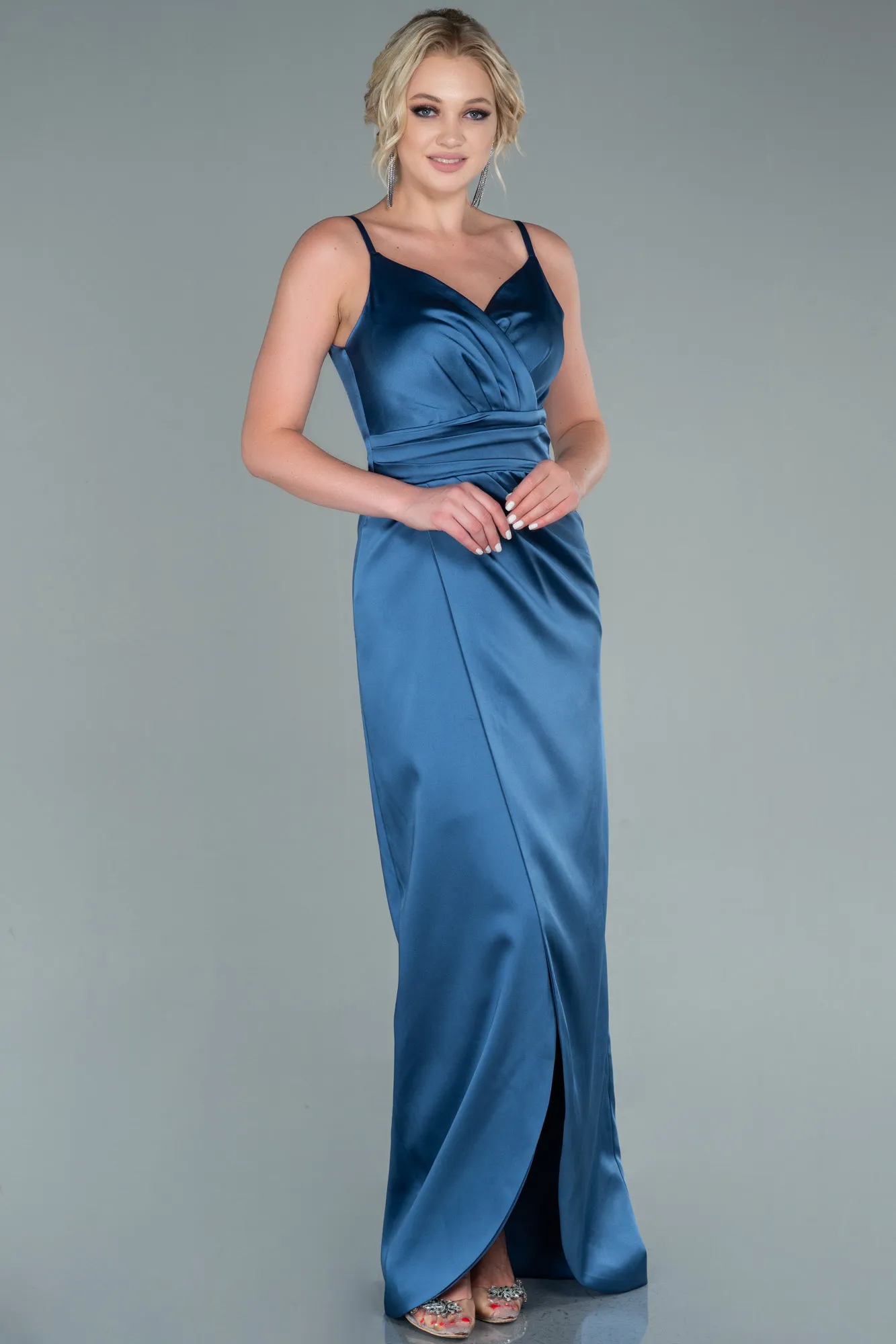 Grey-Indigo-Long Engagement Dress ABU564
