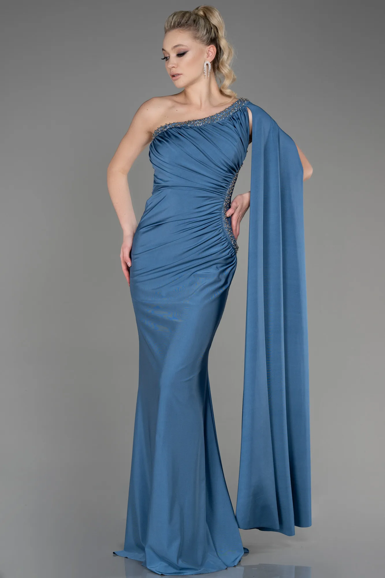 Grey-Indigo-Long Evening Dress ABU2663