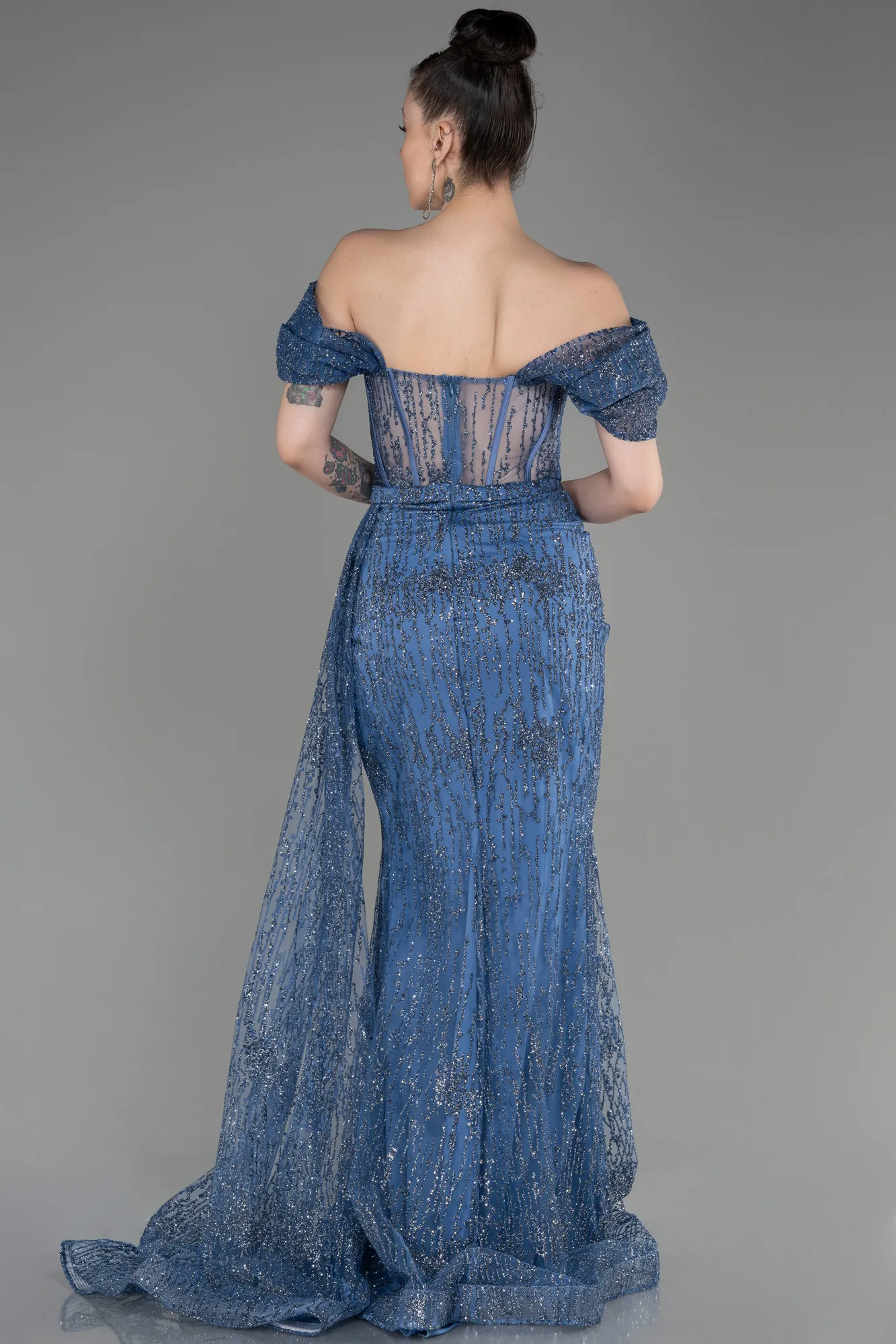 Grey-Indigo-Long Evening Dress ABU2706