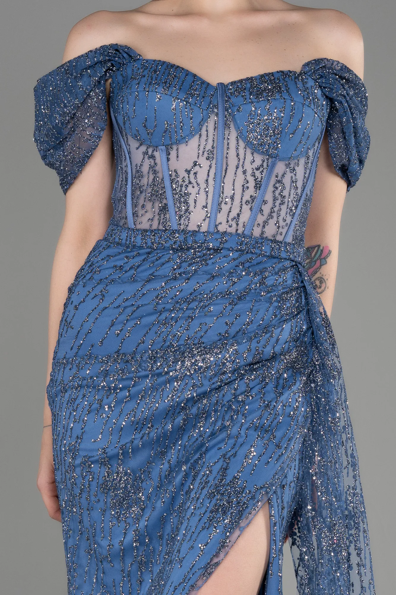 Grey-Indigo-Long Evening Dress ABU2706