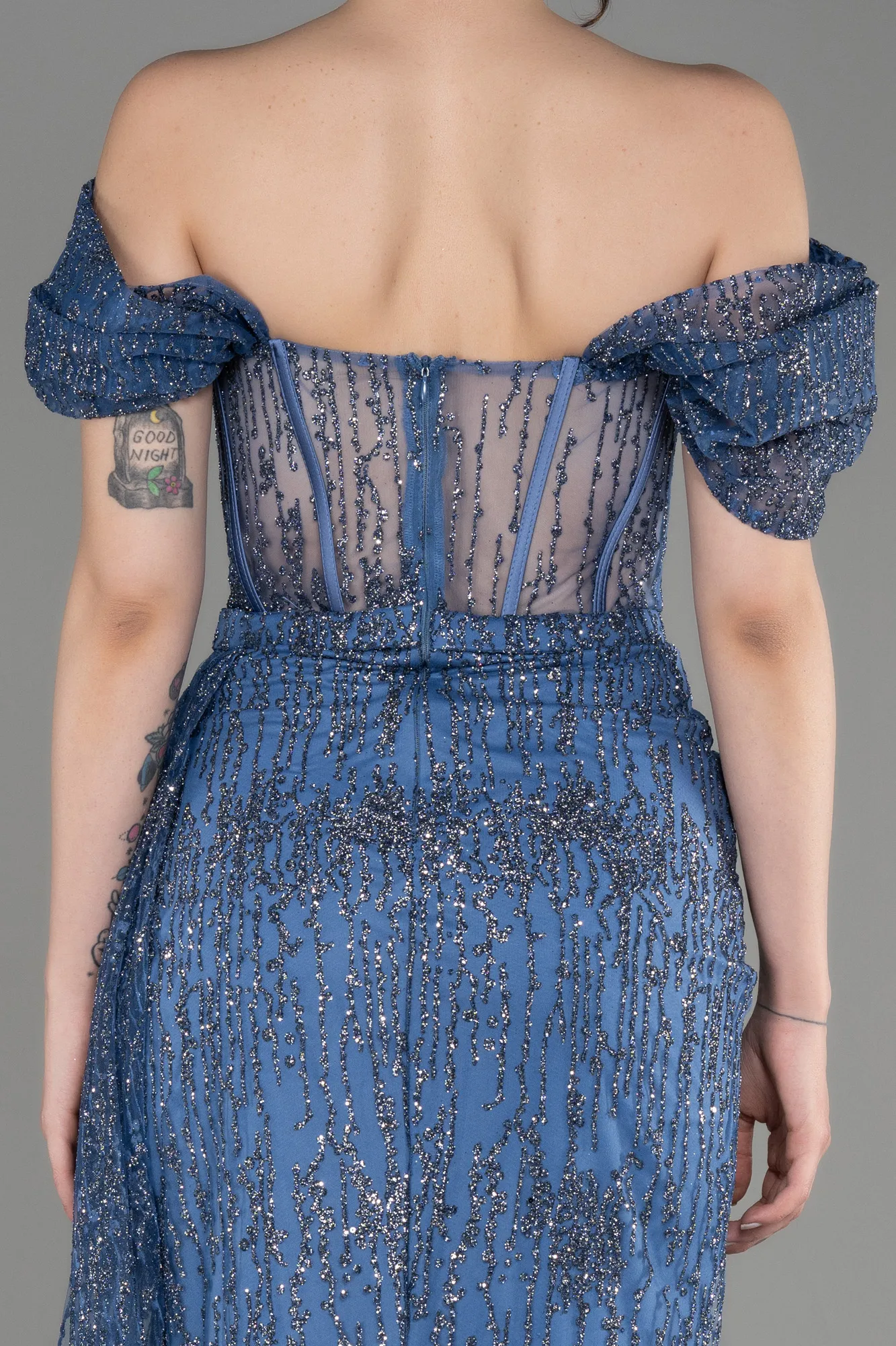 Grey-Indigo-Long Evening Dress ABU2706