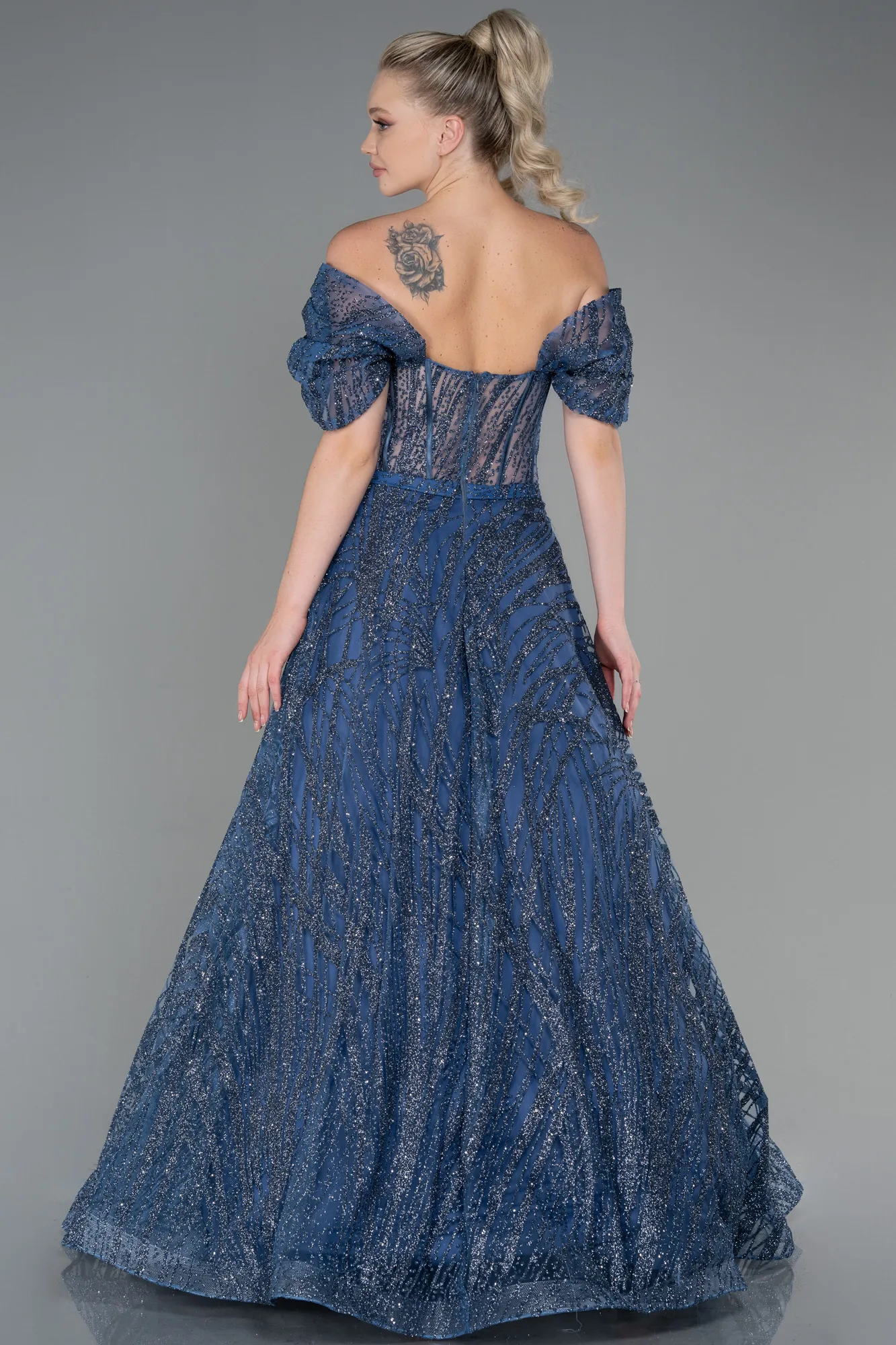 Grey-Indigo-Long Evening Dress ABU3261