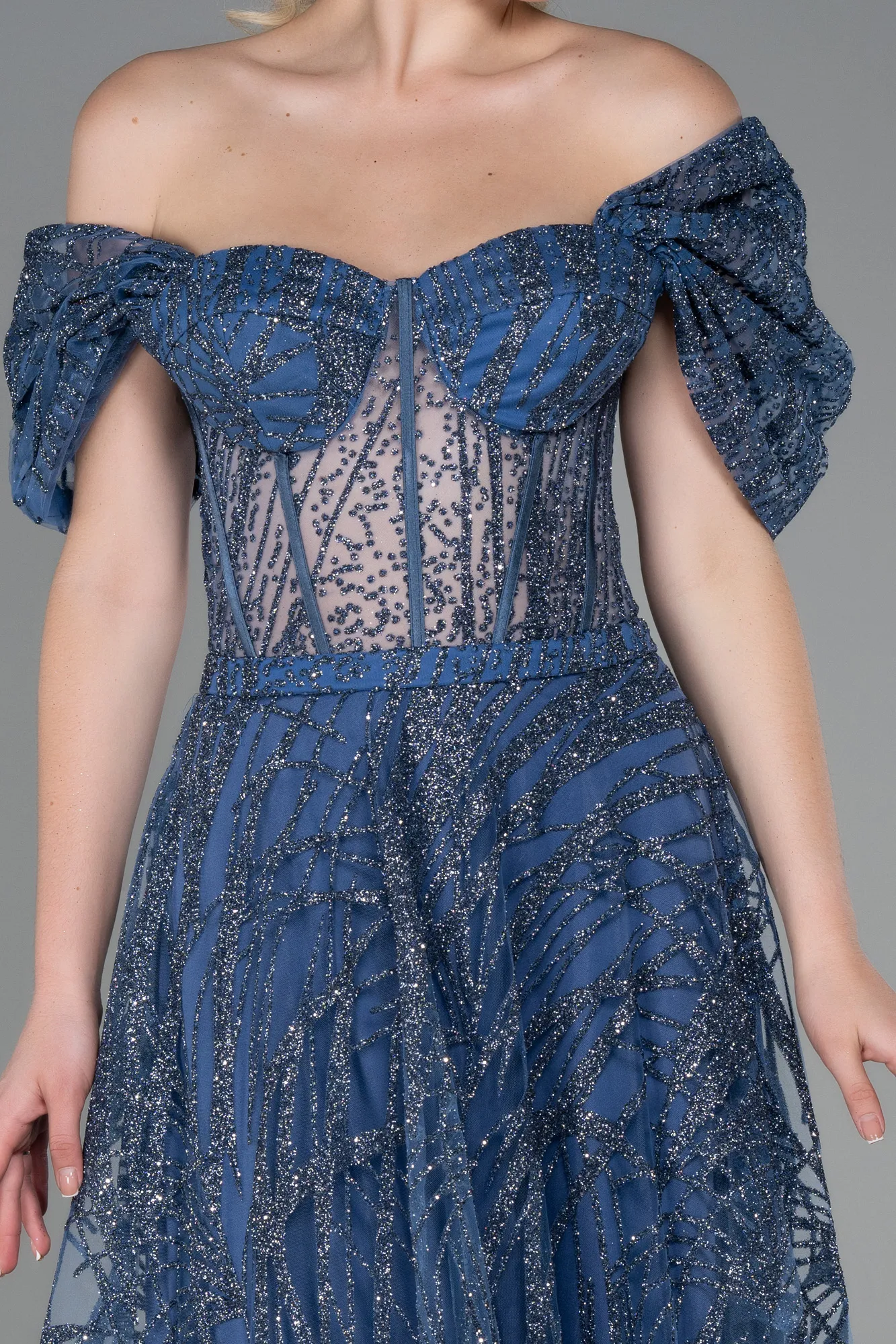 Grey-Indigo-Long Evening Dress ABU3261