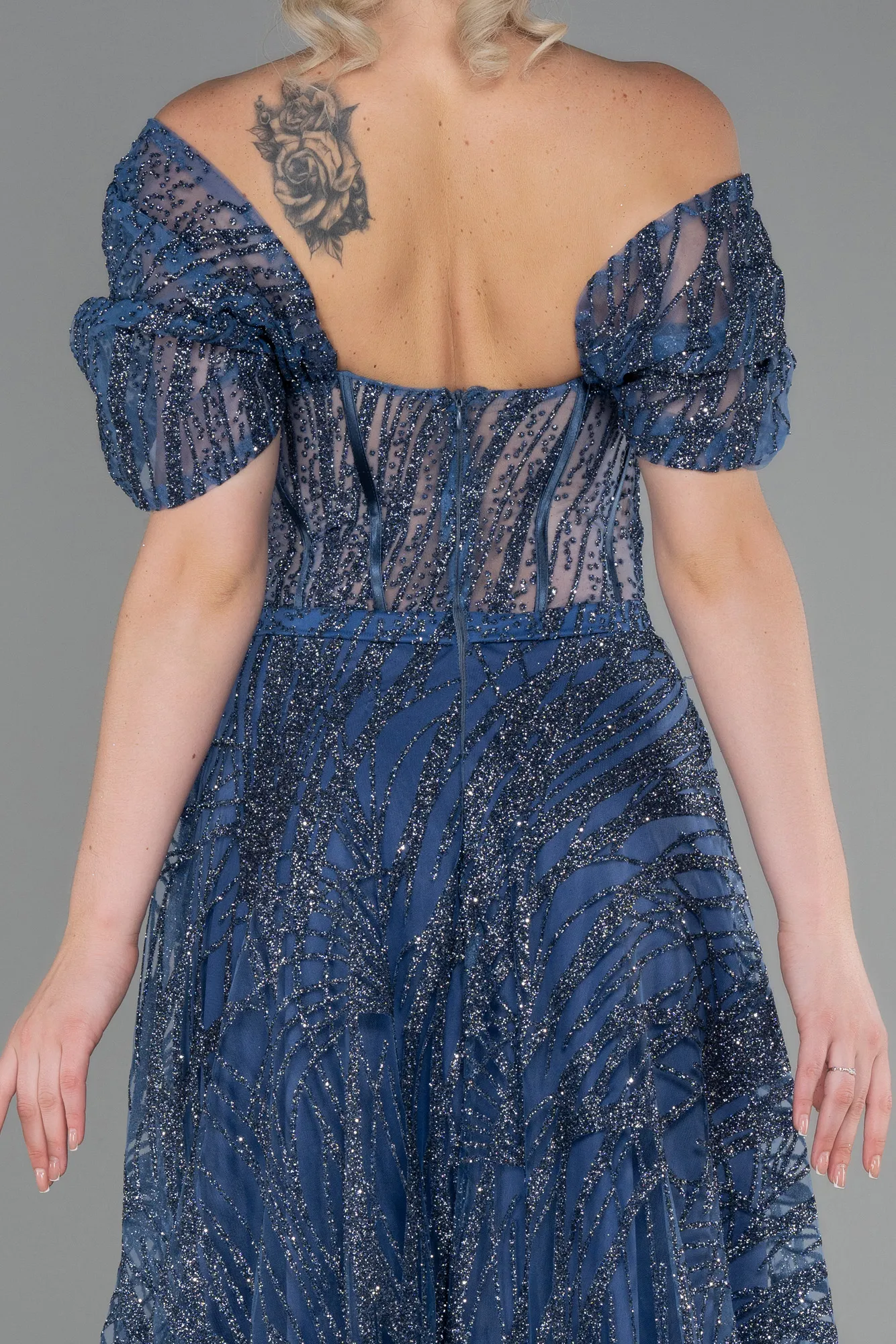 Grey-Indigo-Long Evening Dress ABU3261