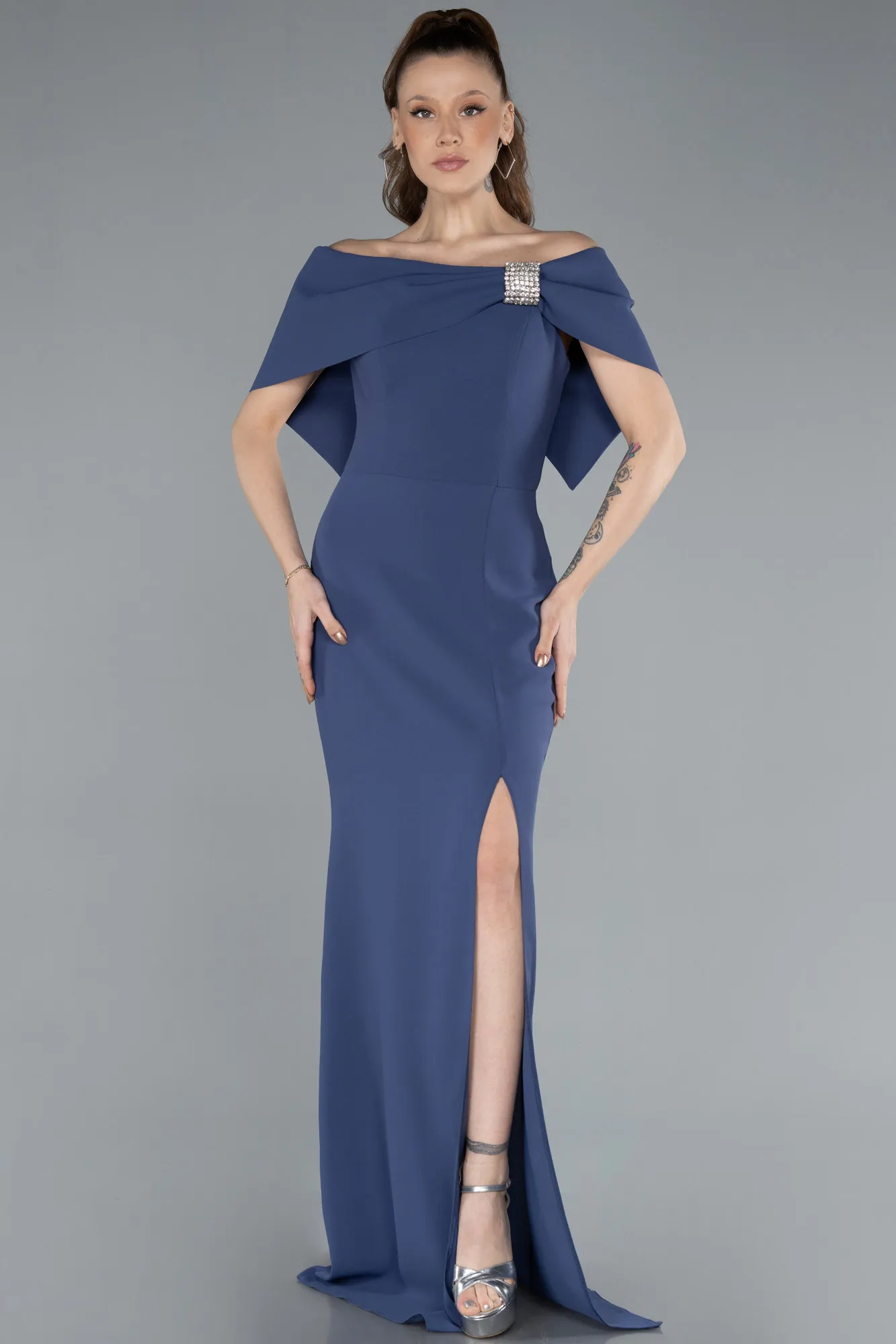 Grey-Indigo-Long Evening Dress ABU3775