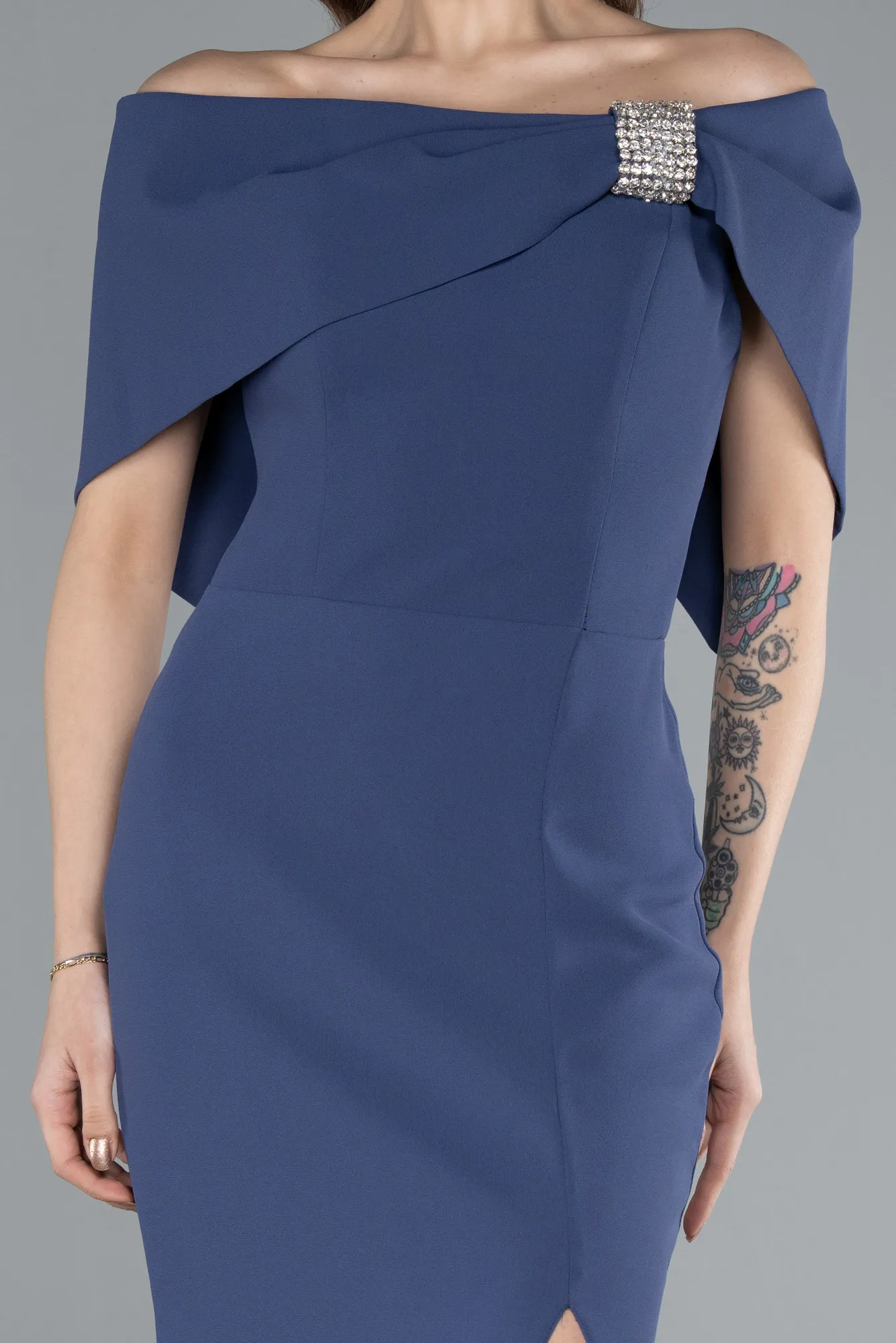 Grey-Indigo-Long Evening Dress ABU3775